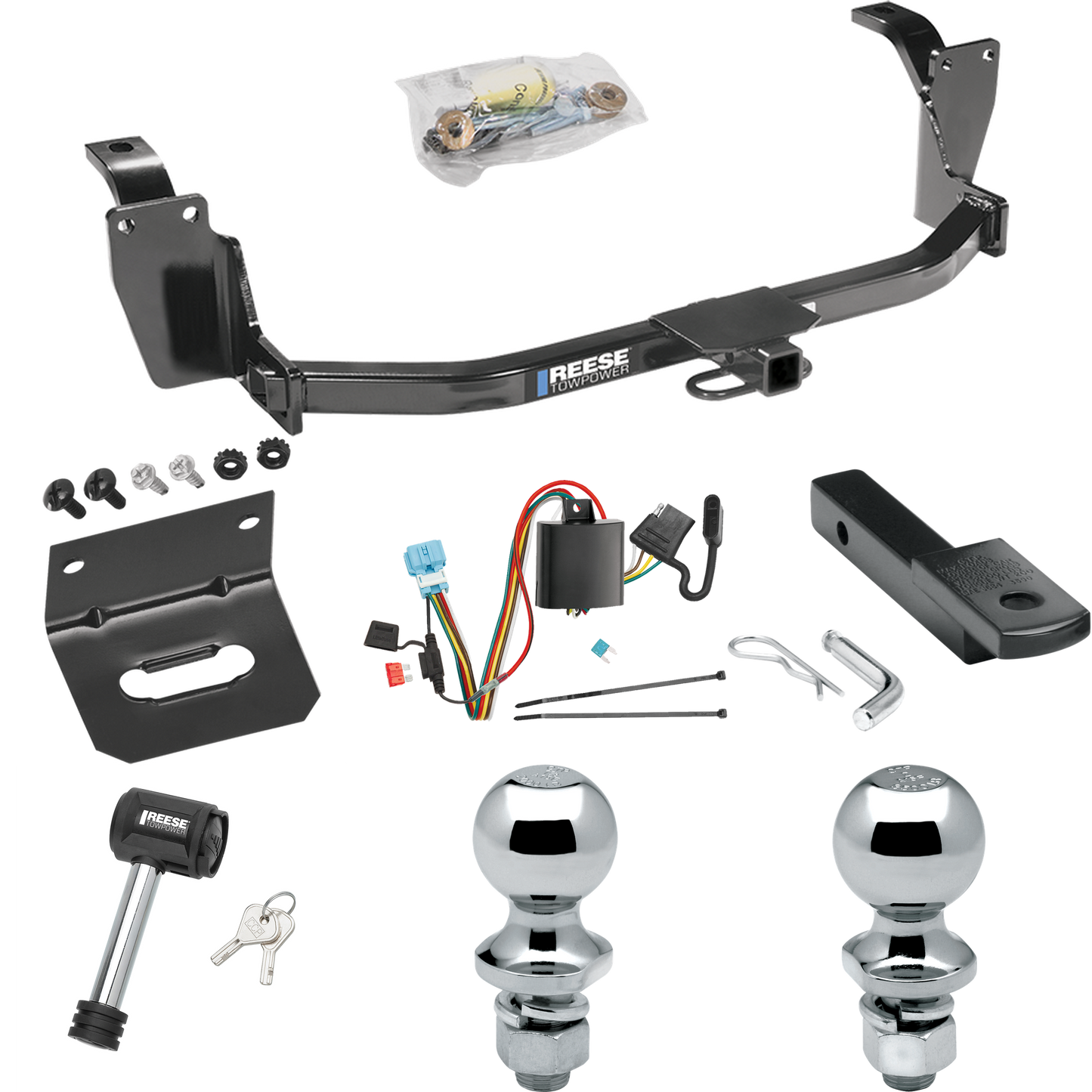 Fits 2012-2012 Honda Crosstour Trailer Hitch Tow PKG w/ 4-Flat Wiring Harness + Draw-Bar + 1-7/8" + 2" Ball + Wiring Bracket + Hitch Lock By Reese Towpower