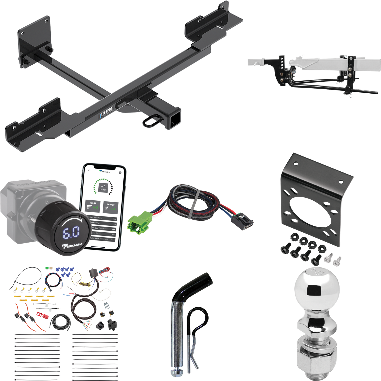 Fits 2012-2015 Mercedes-Benz ML350 Trailer Hitch Tow PKG w/ 8K Round Bar Weight Distribution Hitch w/ 2-5/16" Ball + 2" Ball + Pin/Clip + Tekonsha Prodigy iD Bluetooth Wireless Brake Control + Plug & Play BC Adapter + 7-Way RV Wiring (Excludes: w/Act