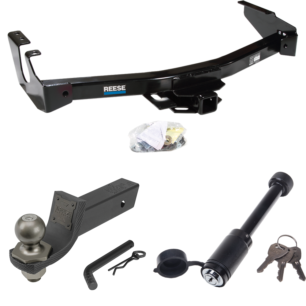 Fits 1994-1994 Dodge B150 Trailer Hitch Tow PKG + Interlock Tactical Starter Kit w/ 2" Drop & 2" Ball + Tactical Dogbone Lock (Excludes: w/Factory Step Bumper Models) By Reese Towpower