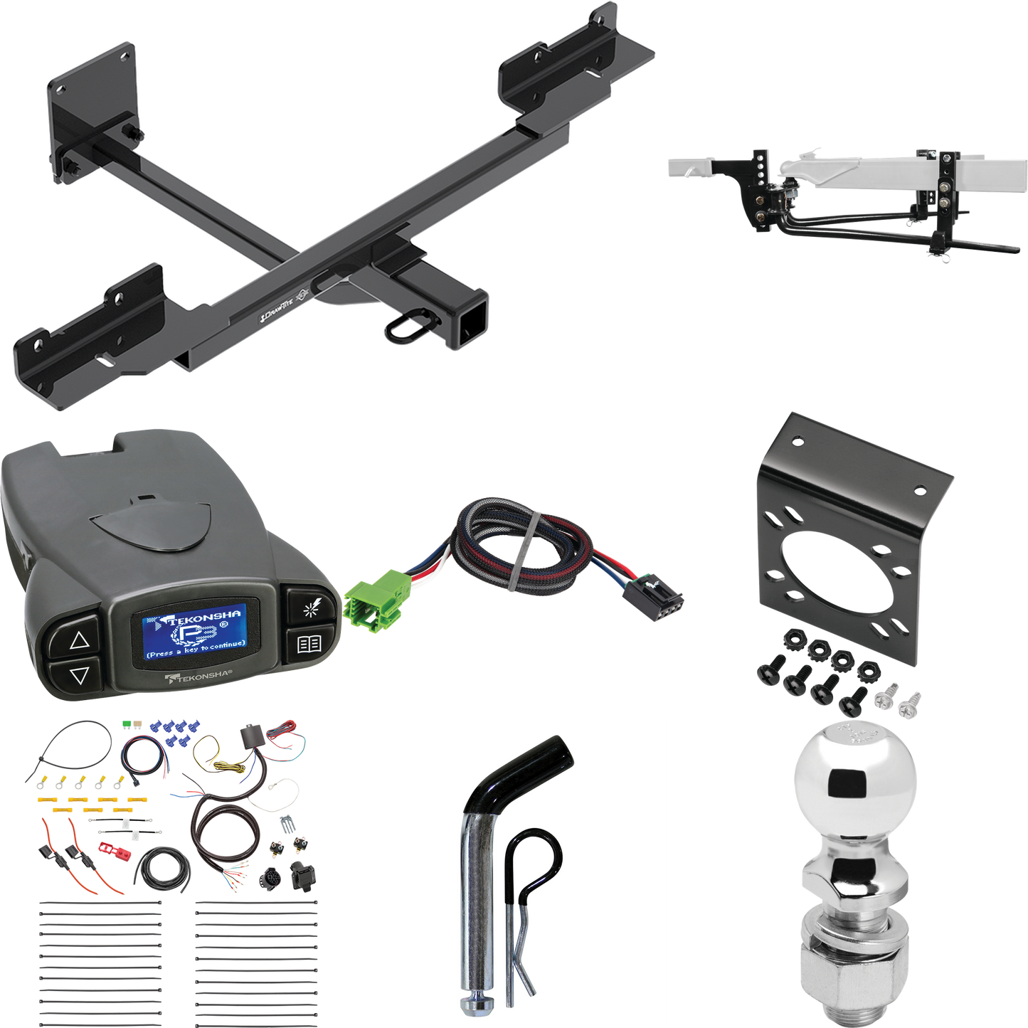 Fits 2012-2015 Mercedes-Benz ML350 Trailer Hitch Tow PKG w/ 8K Round Bar Weight Distribution Hitch w/ 2-5/16" Ball + 2" Ball + Pin/Clip + Tekonsha Prodigy P3 Brake Control + Plug & Play BC Adapter + 7-Way RV Wiring (Excludes: w/Active Curve System Mo