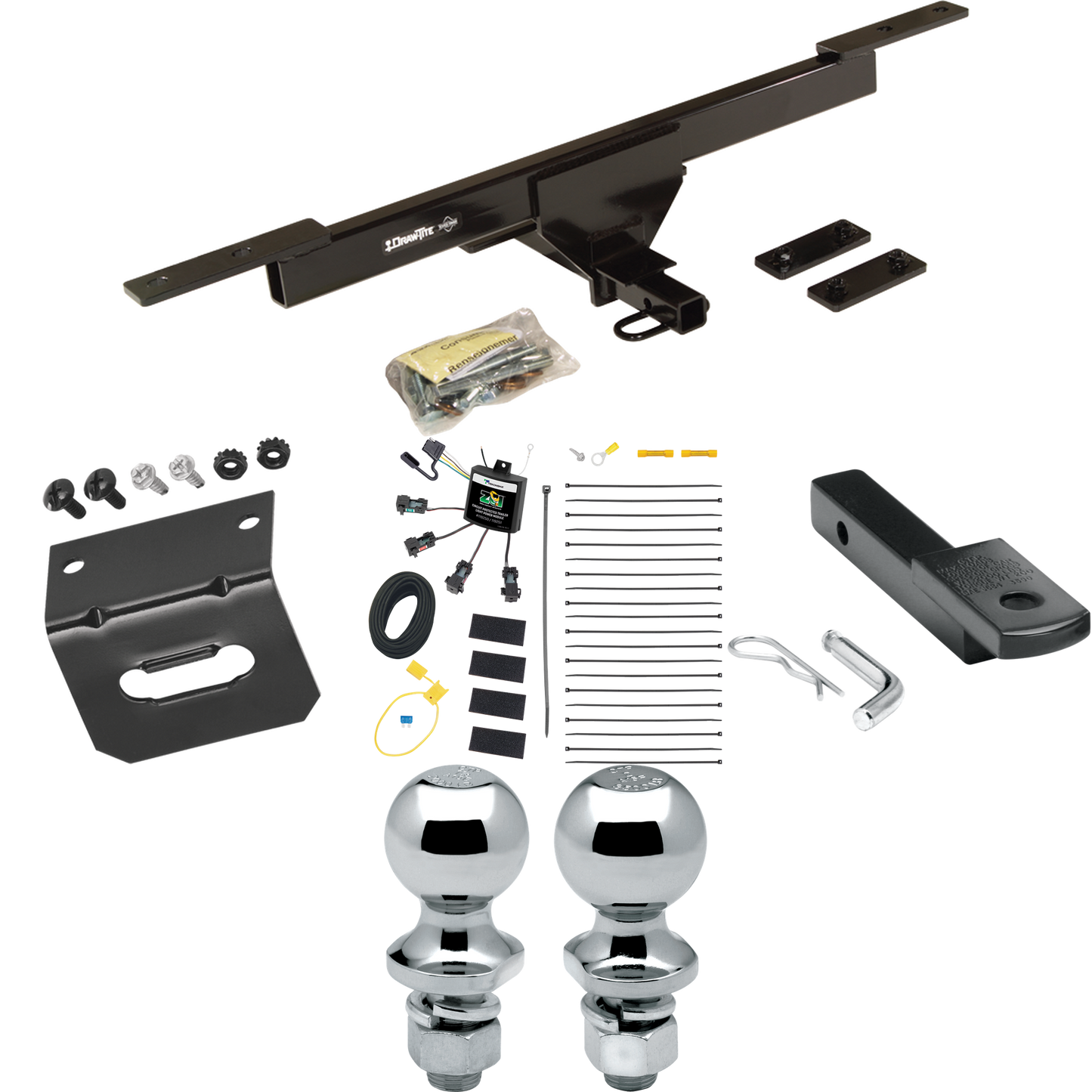 Se adapta al paquete de remolque con enganche de remolque Volkswagen Passat 2016-2019 con arnés de cableado "sin empalme" de 4 contactos planos cero + barra de tracción + bola de 1-7/8" + 2" + soporte de cableado (solo para modelos SE y SEL) dibujar-tite