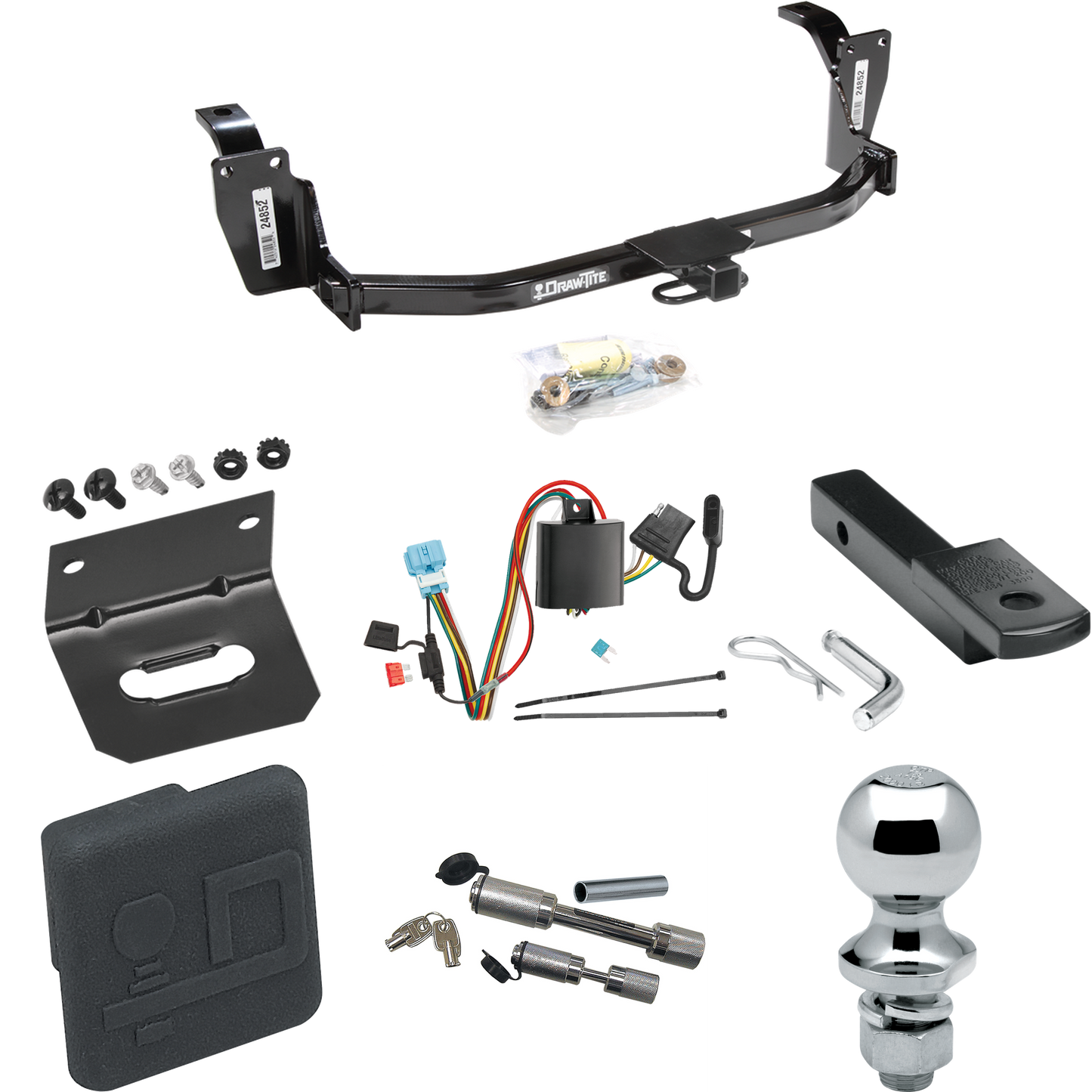 Fits 2010-2011 Honda Accord Crosstour Trailer Hitch Tow PKG w/ 4-Flat Wiring Harness + Draw-Bar + 1-7/8" Ball + Wiring Bracket + Hitch Cover + Dual Hitch & Coupler Locks By Draw-Tite