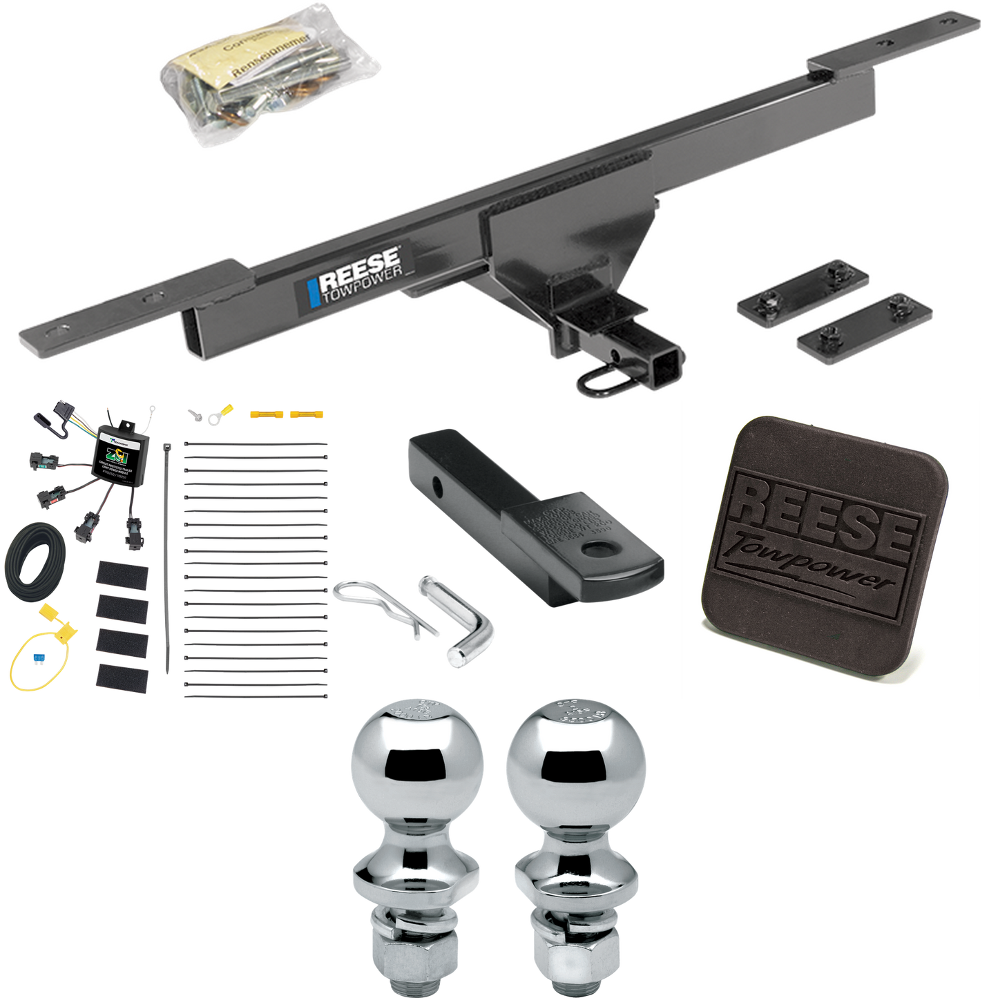 Se adapta al paquete de enganche de remolque Volkswagen Passat 2016-2019 con arnés de cableado de 4 contactos planos "sin empalme" + barra de tracción + bola de 1-7/8" + 2" + cubierta de enganche (solo para modelos SE y SEL) Reese Towpower