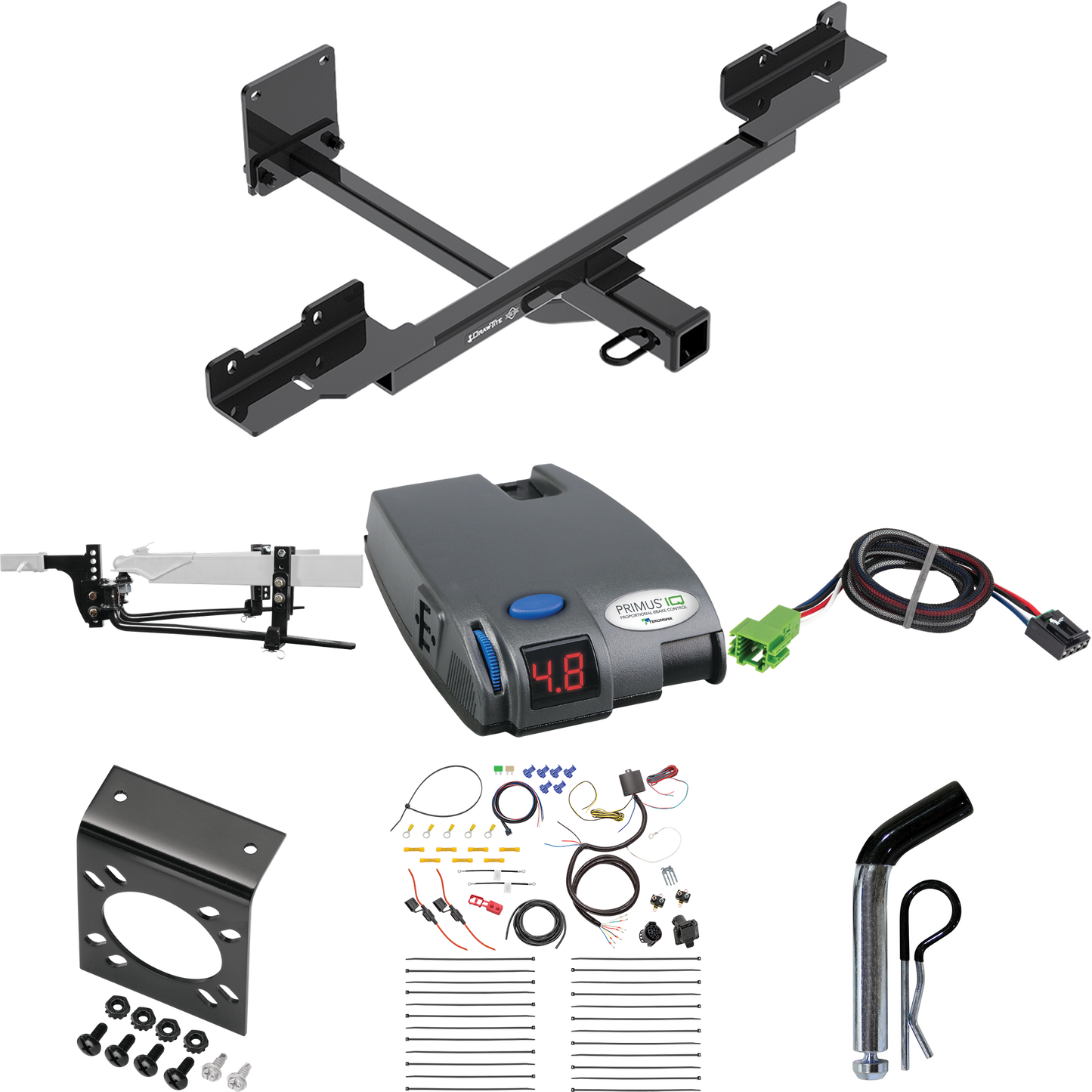 Fits 2016-2019 Mercedes-Benz GLE350 Trailer Hitch Tow PKG w/ 8K Round Bar Weight Distribution Hitch w/ 2-5/16" Ball + Pin/Clip + Tekonsha Primus IQ Brake Control + Plug & Play BC Adapter + 7-Way RV Wiring (Excludes: w/Active Curve System Models) By D