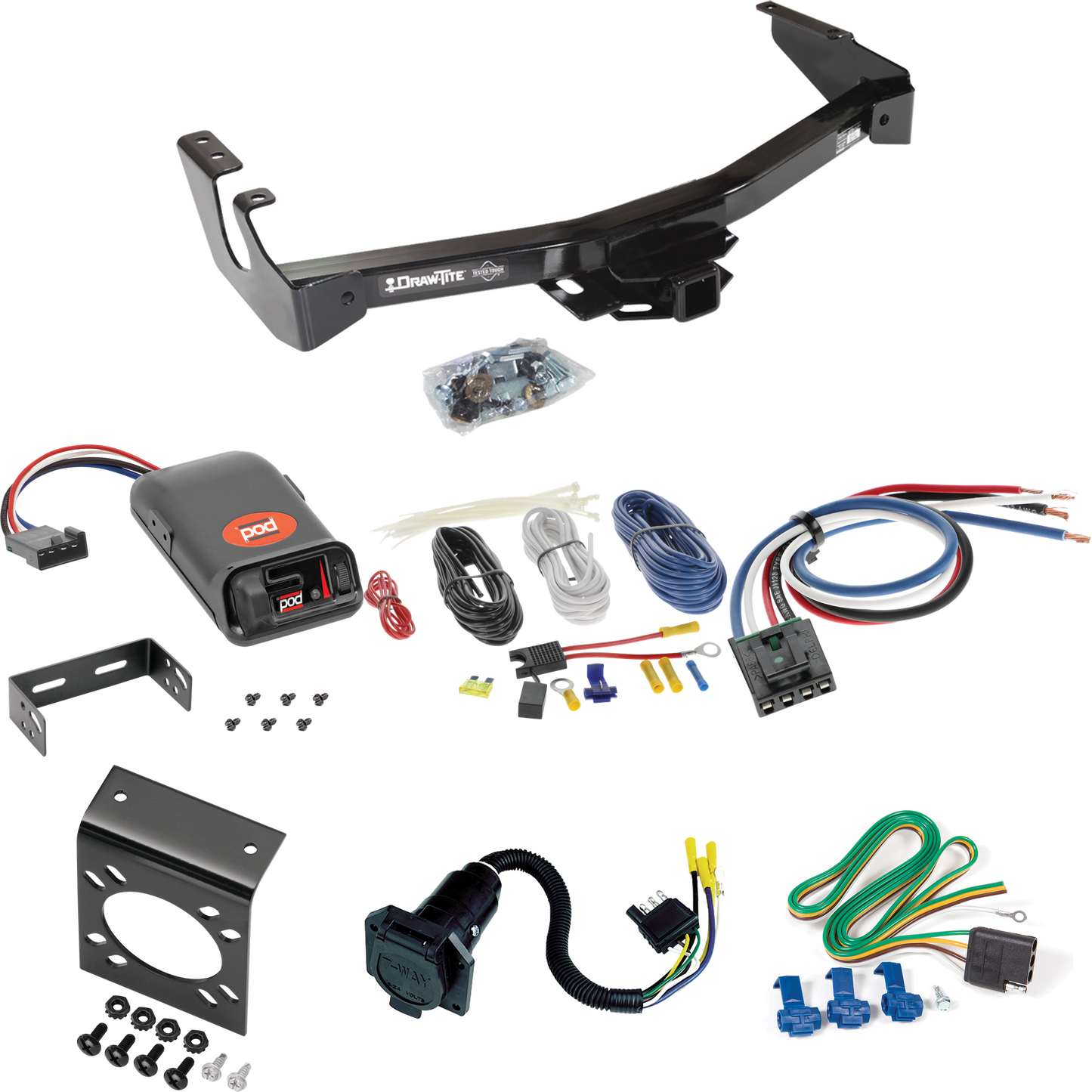 Fits 1994-1994 Dodge B250 Trailer Hitch Tow PKG w/ Pro Series POD Brake Control + Generic BC Wiring Adapter + 7-Way RV Wiring (Excludes: w/Factory Step Bumper Models) By Draw-Tite