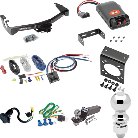 Fits 1999-2000 Dodge Ram 1500 Van Trailer Hitch Tow PKG w/ Pro Series POD Brake Control + Generic BC Wiring Adapter + 7-Way RV Wiring + 2" & 2-5/16" Ball & Drop Mount (Excludes: w/Factory Step Bumper Models) By Draw-Tite