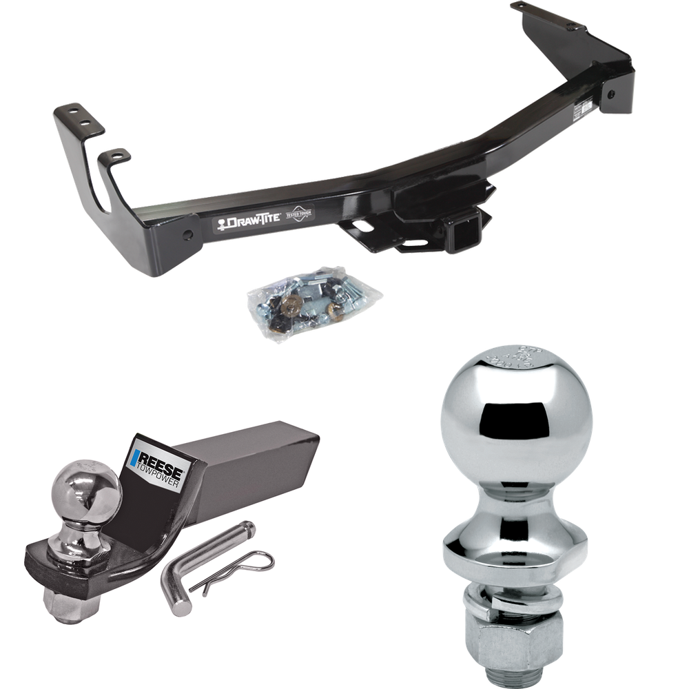 Fits 1995-1998 Dodge B1500 Trailer Hitch Tow PKG w/ Starter Kit Ball Mount w/ 2" Drop & 2" Ball + 1-7/8" Ball (Excludes: w/Factory Step Bumper Models) By Draw-Tite