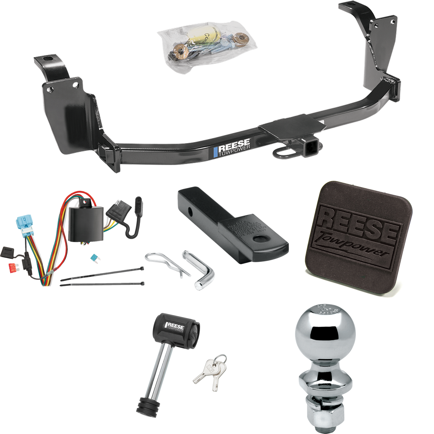 Fits 2010-2011 Honda Accord Crosstour Trailer Hitch Tow PKG w/ 4-Flat Wiring Harness + Draw-Bar + 2" Ball + Hitch Cover + Hitch Lock By Reese Towpower