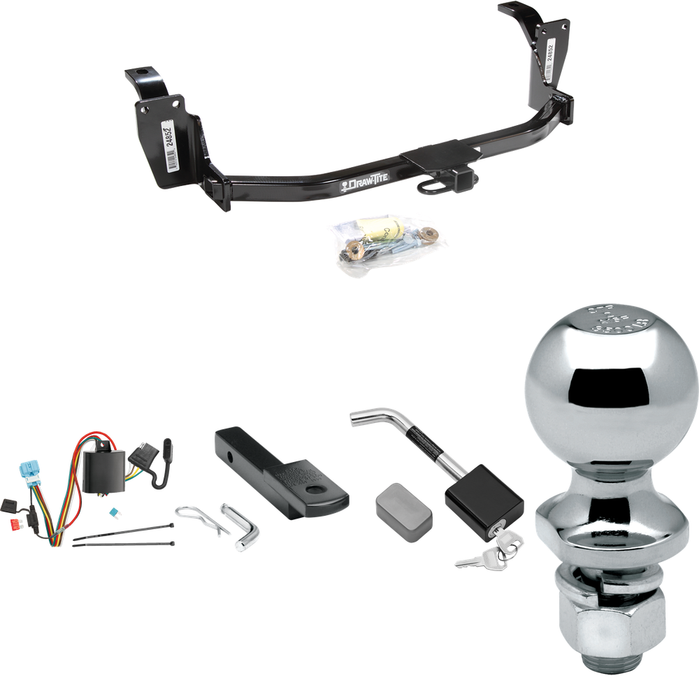 Se adapta al paquete de enganche de remolque Honda Crosstour 2012-2012 con arnés de cableado de 4 planos + barra de tracción + bola de 2" + bloqueo de enganche de Draw-Tite