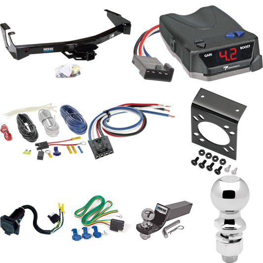 Fits 1995-1998 Dodge B2500 Trailer Hitch Tow PKG w/ Tekonsha BRAKE-EVN Brake Control + Generic BC Wiring Adapter + 7-Way RV Wiring + 2" & 2-5/16" Ball & Drop Mount (Excludes: w/Factory Step Bumper Models) By Reese Towpower