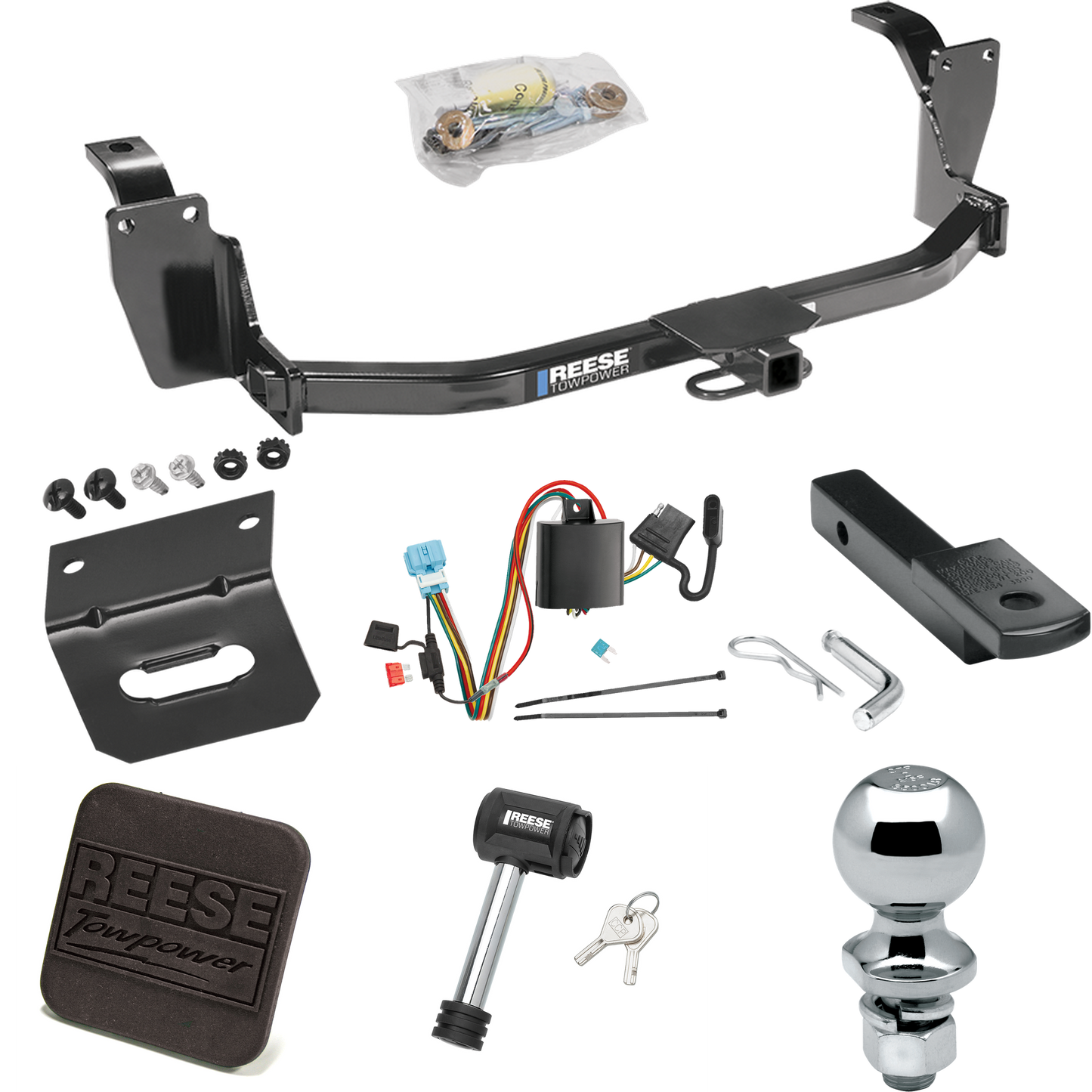 Fits 2010-2011 Honda Accord Crosstour Trailer Hitch Tow PKG w/ 4-Flat Wiring Harness + Draw-Bar + 2" Ball + Wiring Bracket + Hitch Cover + Hitch Lock By Reese Towpower