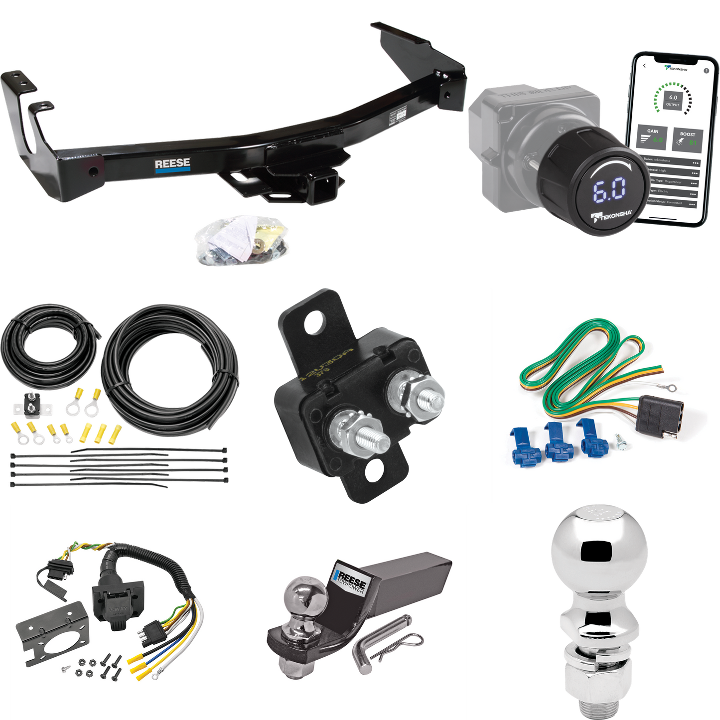 Fits 1999-2000 Dodge Ram 2500 Van Trailer Hitch Tow PKG w/ Tekonsha Prodigy iD Bluetooth Wireless Brake Control + 7-Way RV Wiring + 2" & 2-5/16" Ball & Drop Mount (Excludes: w/Factory Step Bumper Models) By Reese Towpower