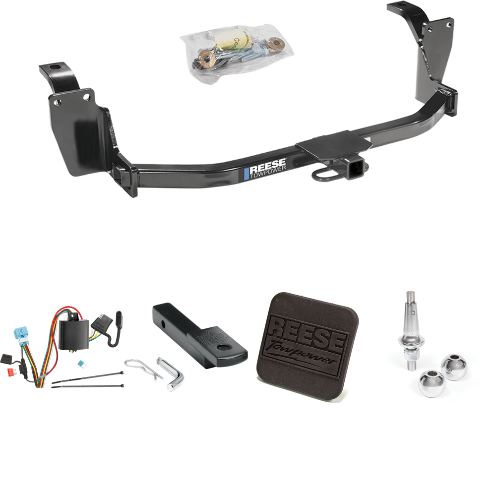 Fits 2010-2011 Honda Accord Crosstour Trailer Hitch Tow PKG w/ 4-Flat Wiring Harness + Draw-Bar + Interchangeable 1-7/8" & 2" Balls + Hitch Cover By Reese Towpower