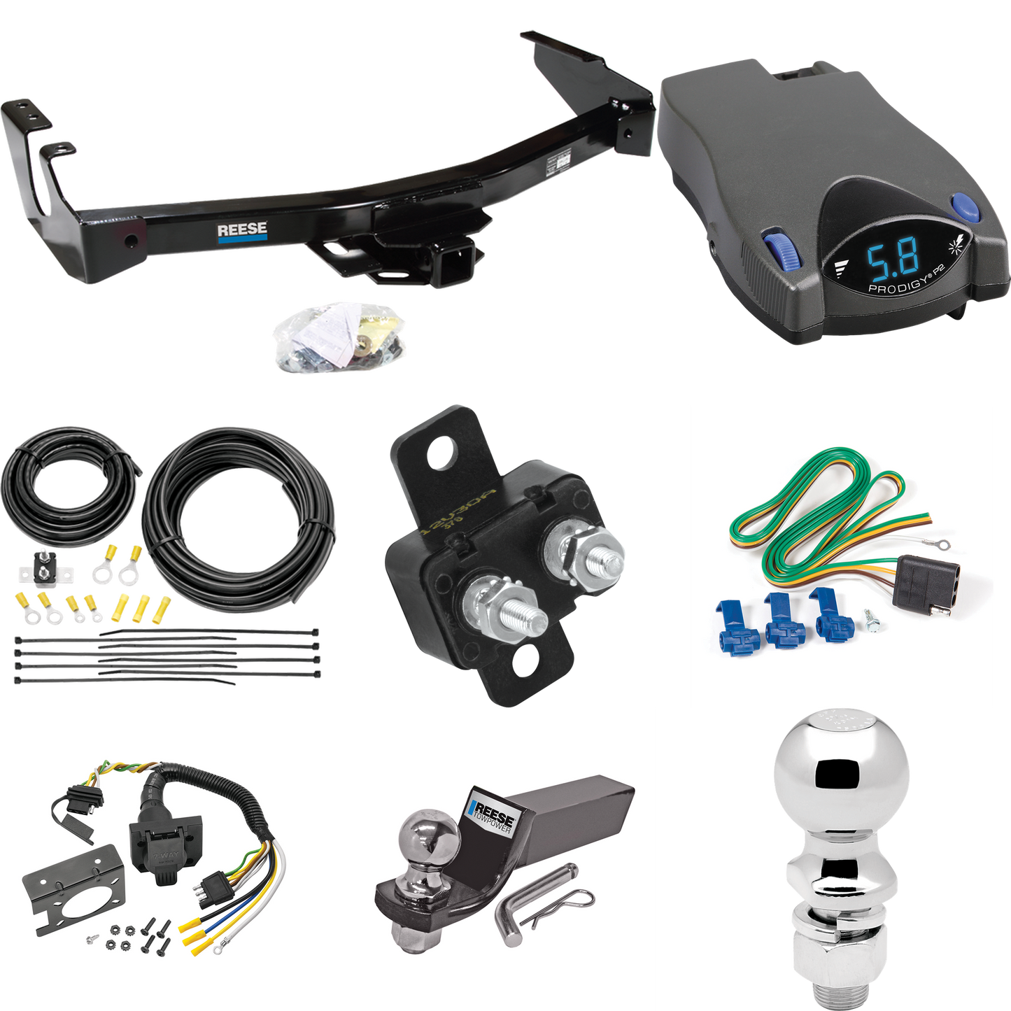 Fits 1999-2000 Dodge Ram 2500 Van Trailer Hitch Tow PKG w/ Tekonsha Prodigy P2 Brake Control + 7-Way RV Wiring + 2" & 2-5/16" Ball & Drop Mount (Excludes: w/Factory Step Bumper Models) By Reese Towpower