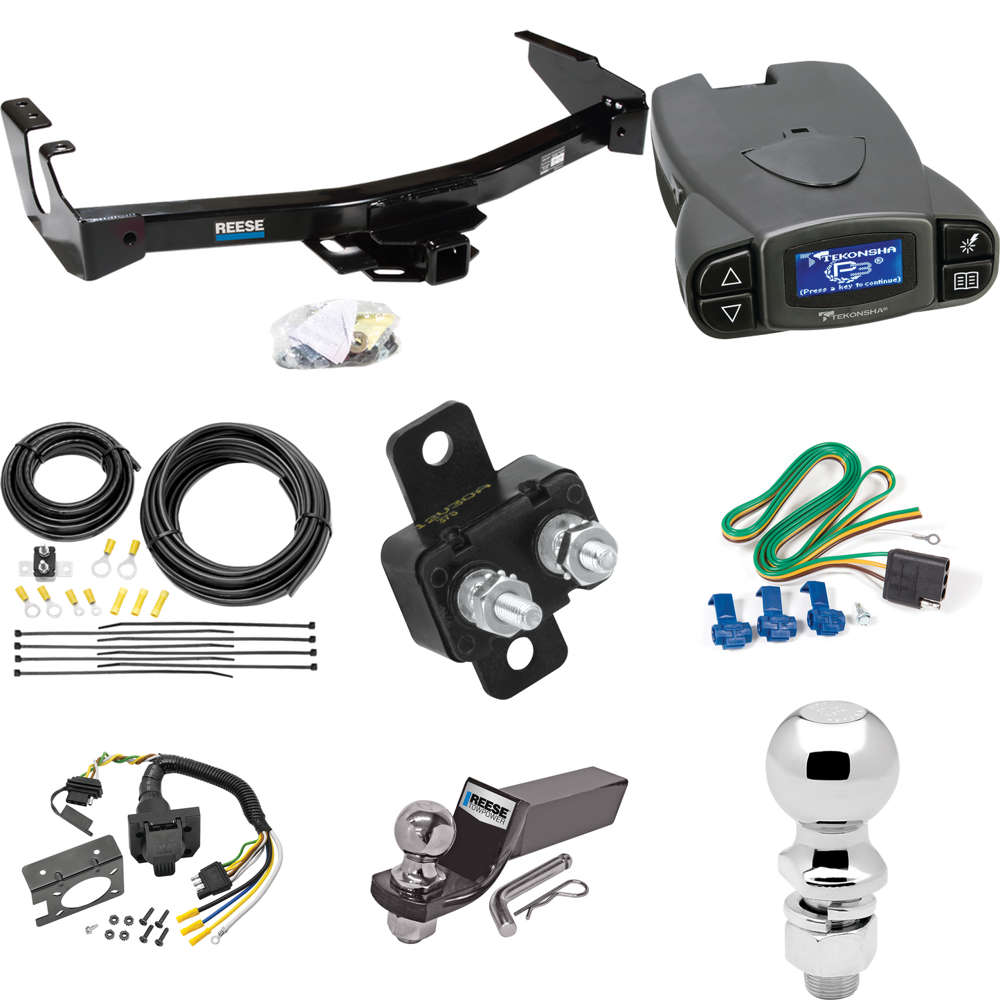 Fits 1994-1994 Dodge B350 Trailer Hitch Tow PKG w/ Tekonsha Prodigy P3 Brake Control + 7-Way RV Wiring + 2" & 2-5/16" Ball & Drop Mount (Excludes: w/Factory Step Bumper Models) By Reese Towpower