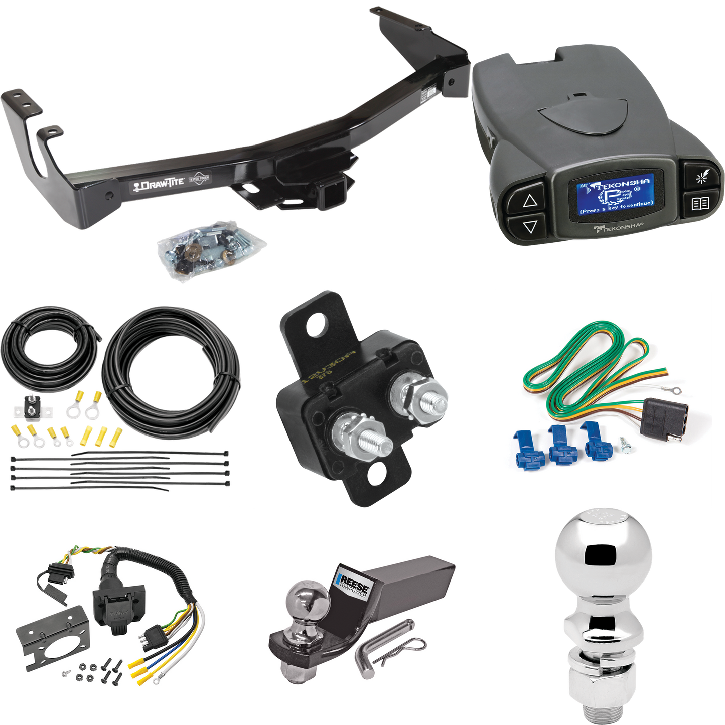 Fits 1994-1994 Dodge B350 Trailer Hitch Tow PKG w/ Tekonsha Prodigy P3 Brake Control + 7-Way RV Wiring + 2" & 2-5/16" Ball & Drop Mount (Excludes: w/Factory Step Bumper Models) By Draw-Tite