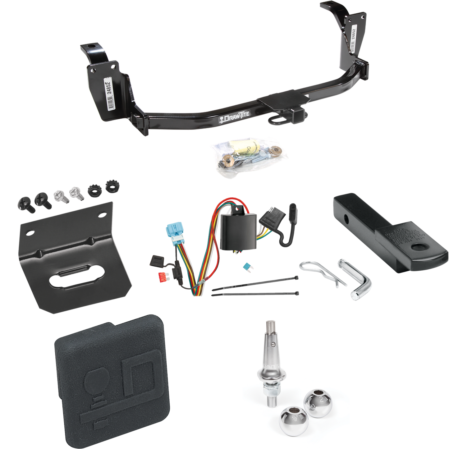 Se adapta al paquete de enganche de remolque Honda Accord Crosstour 2010-2011 con arnés de cableado de 4 planos + barra de tracción + bolas intercambiables de 1-7/8" y 2" + soporte de cableado + cubierta de enganche de Draw-Tite