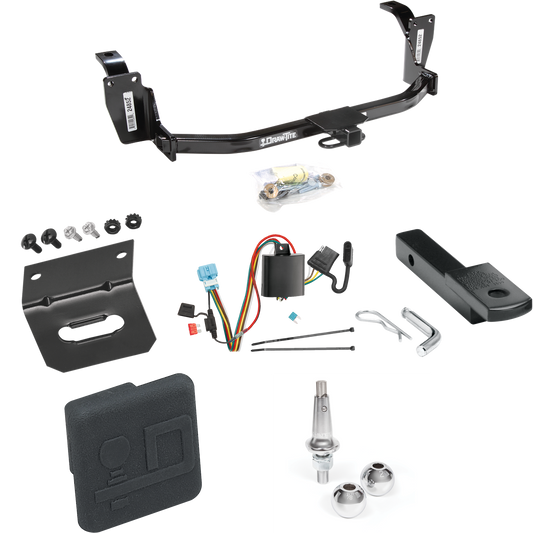 Fits 2010-2011 Honda Accord Crosstour Trailer Hitch Tow PKG w/ 4-Flat Wiring Harness + Draw-Bar + Interchangeable 1-7/8" & 2" Balls + Wiring Bracket + Hitch Cover By Draw-Tite