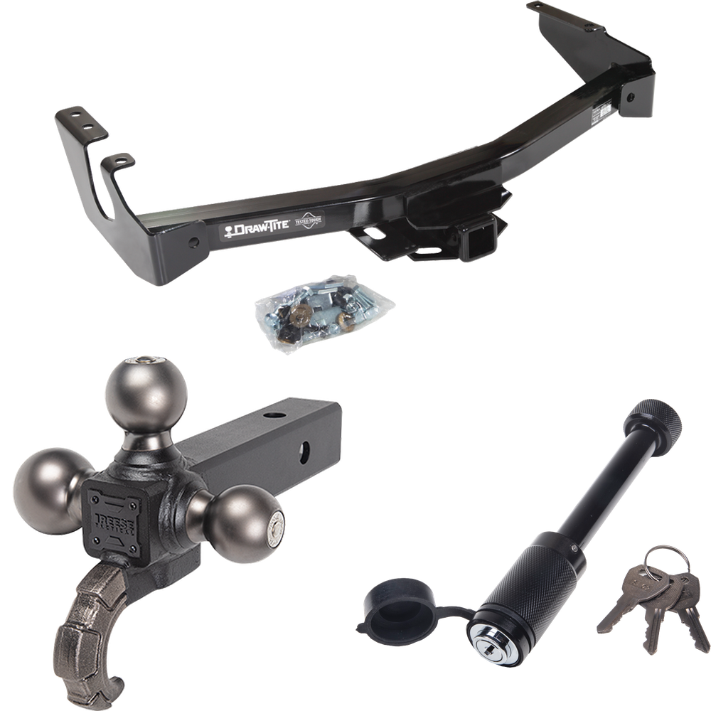 Fits 1999-2000 Dodge Ram 2500 Van Trailer Hitch Tow PKG + Tactical Triple Ball Ball Mount 1-7/8" & 2" & 2-5/16" Balls & Tow Hook + Tactical Dogbone Lock (Excludes: w/Factory Step Bumper Models) By Draw-Tite