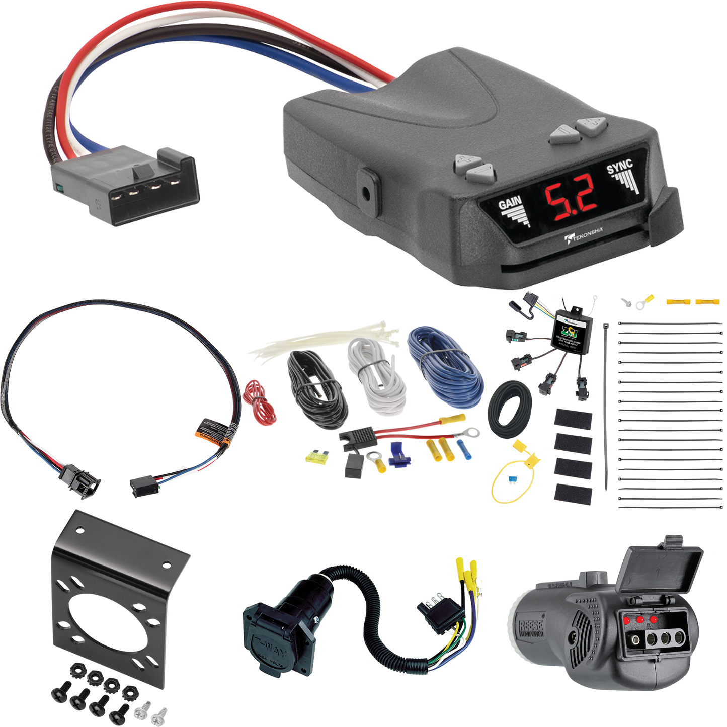 Se adapta al cableado de RV de 7 vías Audi SQ5 2018-2023 con módulo ZCI de contacto cero + control de frenos Tekonsha Brakeman IV + adaptador BC Plug &amp; Play + probador 2 en 1 y adaptador de 7 vías a 4 vías de Tekonsha