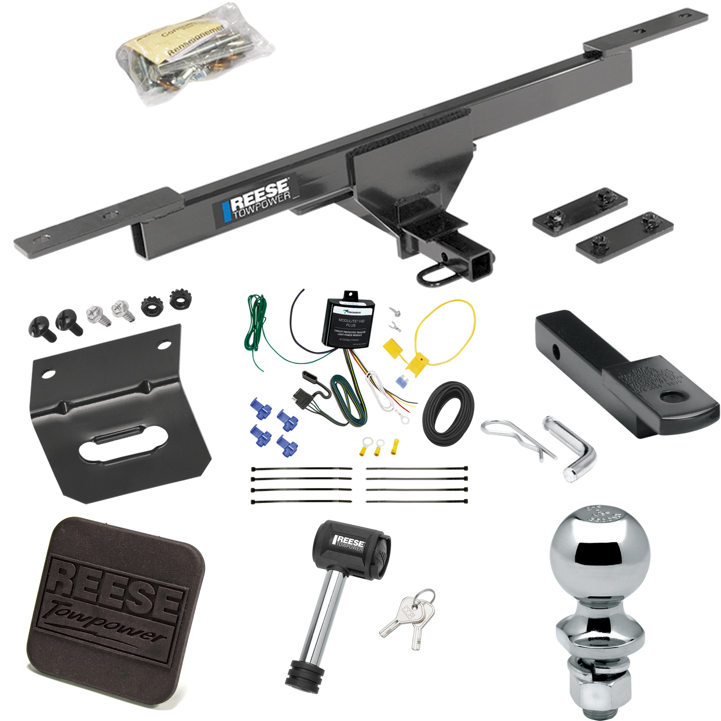 Fits 2016-2022 Volkswagen Passat Trailer Hitch Tow PKG w/ 4-Flat Wiring Harness + Draw-Bar + 2" Ball + Wiring Bracket + Hitch Cover + Hitch Lock (Excludes: SE & SEL Models) By Reese Towpower