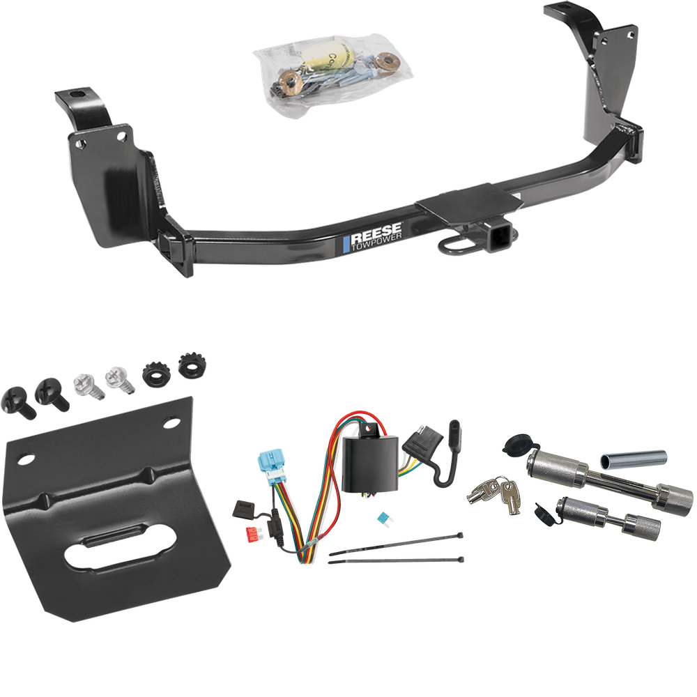 Fits 2010-2011 Honda Accord Crosstour Trailer Hitch Tow PKG w/ 4-Flat Wiring Harness + Wiring Bracket + Dual Hitch & Coupler Locks By Reese Towpower