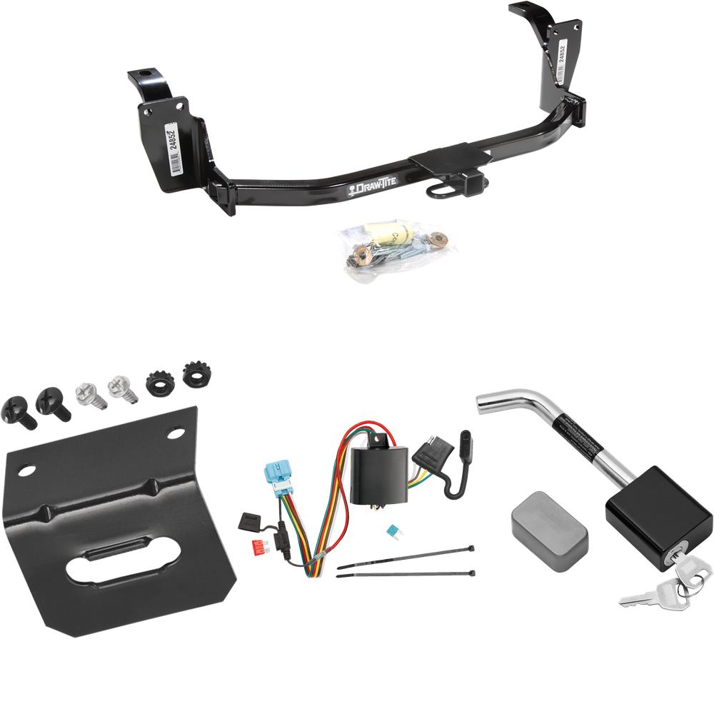 Fits 2012-2012 Honda Crosstour Trailer Hitch Tow PKG w/ 4-Flat Wiring Harness + Wiring Bracket + Hitch Lock By Draw-Tite