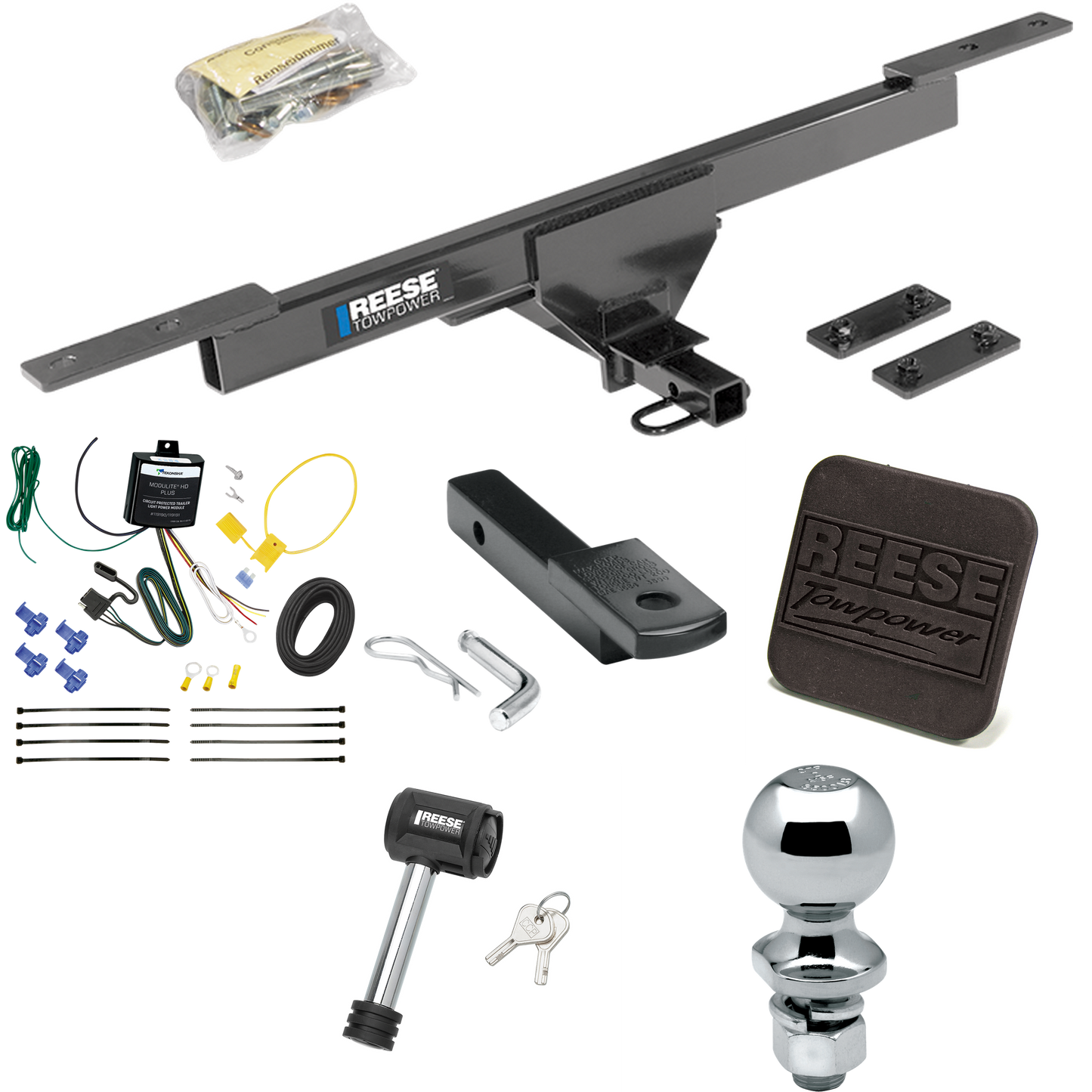 Fits 2017-2019 Volkswagen Passat Trailer Hitch Tow PKG w/ 4-Flat Wiring Harness + Draw-Bar + 2" Ball + Hitch Cover + Hitch Lock By Reese Towpower