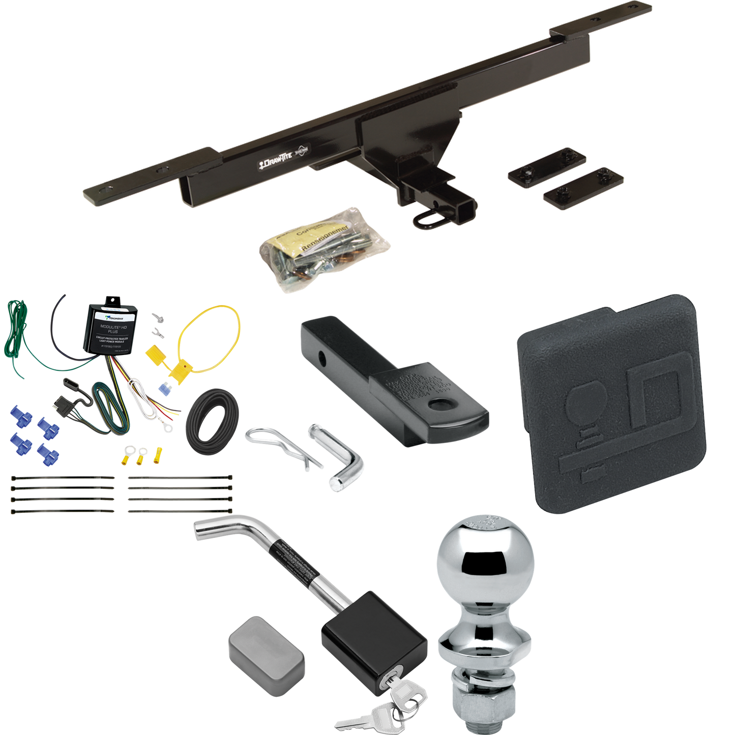 Se adapta al paquete de enganche de remolque Volkswagen Passat 2016-2022 con arnés de cableado de 4 planos + barra de tracción + bola de 1-7/8" + cubierta de enganche + bloqueo de enganche (excluye: modelos SE y SEL) de Draw-Tite