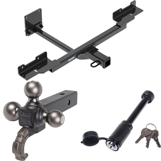 Fits 2016-2019 Mercedes-Benz GLE350 Trailer Hitch Tow PKG + Tactical Triple Ball Ball Mount 1-7/8" & 2" & 2-5/16" Balls & Tow Hook + Tactical Dogbone Lock (Excludes: w/Active Curve System Models) By Reese Towpower