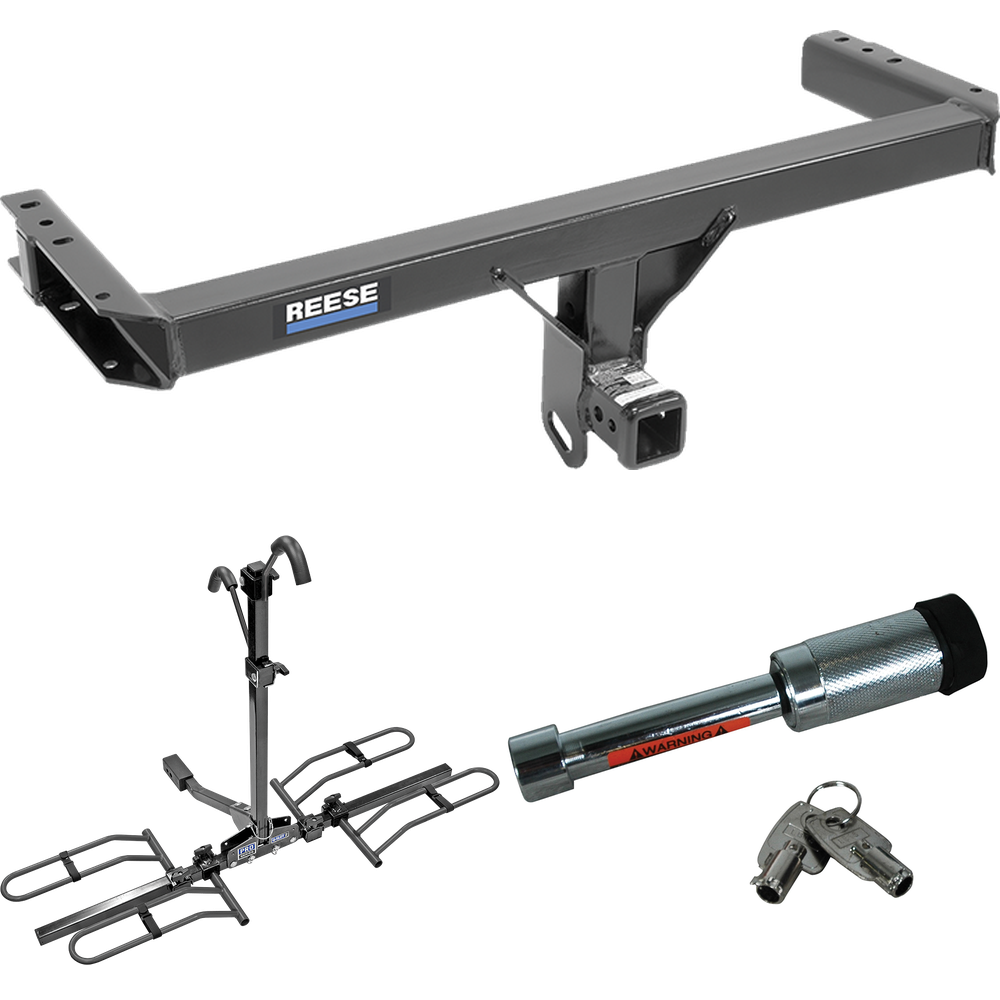 Fits 2011-2017 Audi Q5 Trailer Hitch Tow PKG w/ 2 Bike Plaform Style Carrier Rack + Hitch Lock By Reese Towpower