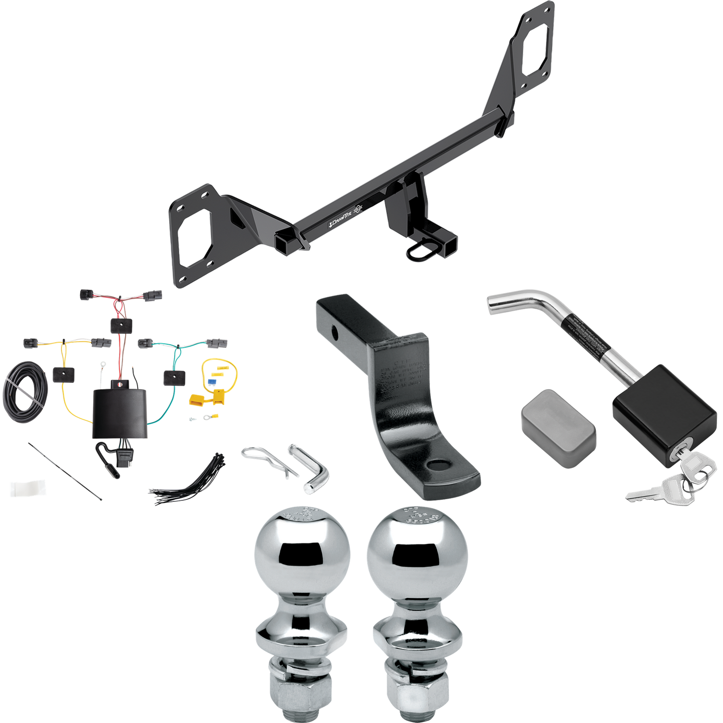 Fits 2022-2023 Honda Civic Trailer Hitch Tow PKG w/ 4-Flat Wiring Harness + Draw-Bar + 1-7/8" + 2" Ball + Hitch Lock (For Coupe, Except Models w/Center Exhaust Models) By Draw-Tite