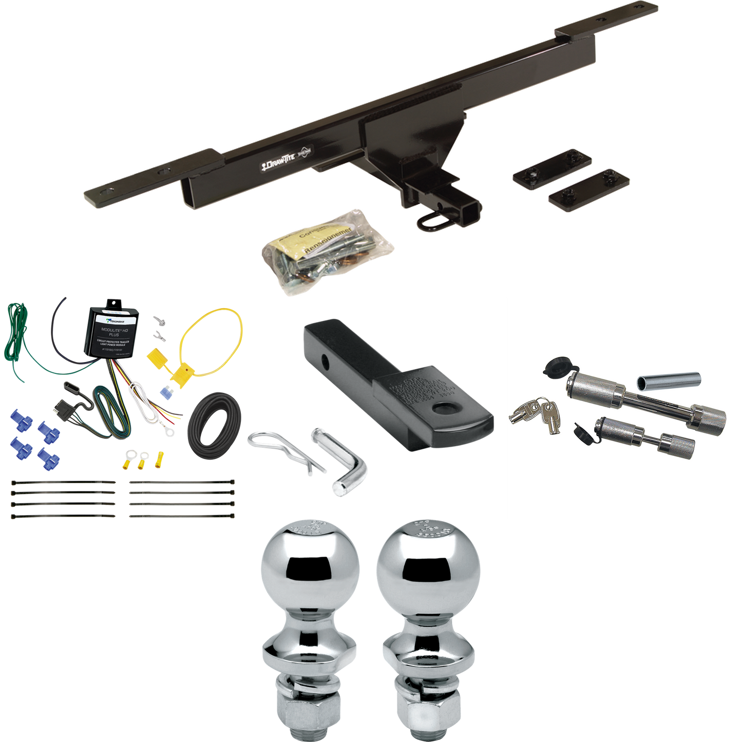 Fits 2017-2019 Volkswagen Passat Trailer Hitch Tow PKG w/ 4-Flat Wiring Harness + Draw-Bar + 1-7/8" + 2" Ball + Dual Hitch & Coupler Locks By Draw-Tite