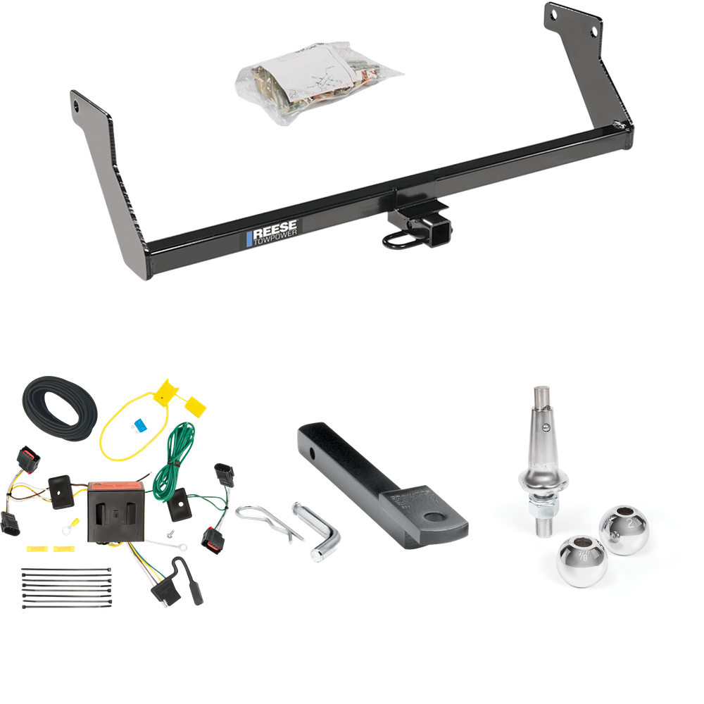 Fits 2008-2012 Dodge Caliber Trailer Hitch Tow PKG w/ 4-Flat Wiring Harness + Draw-Bar + Interchangeable 1-7/8" & 2" Balls (Excludes: SRT-4 Models) By Reese Towpower