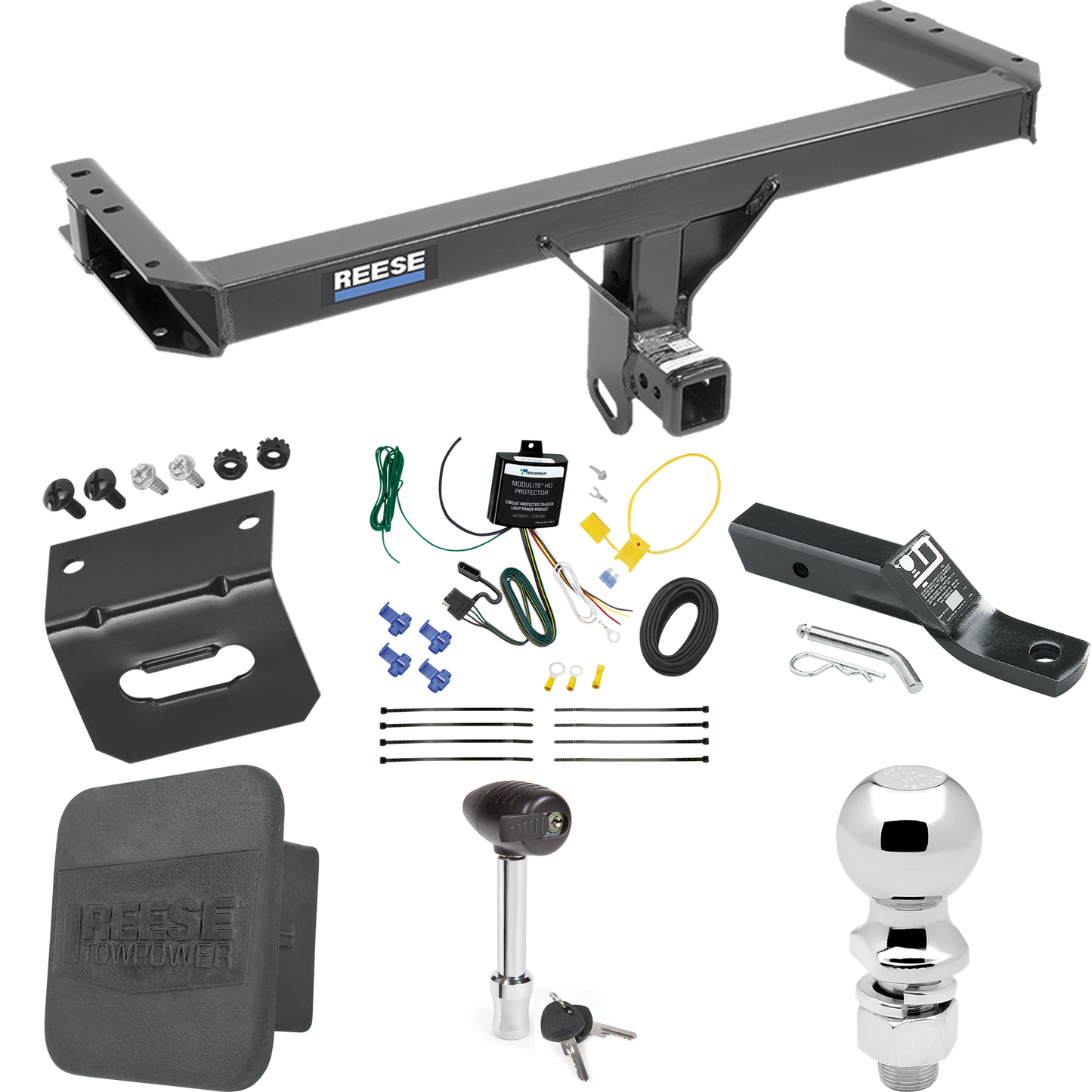 Fits 2013-2017 Audi Q5 Trailer Hitch Tow PKG w/ 4-Flat Wiring + Ball Mount w/ 2" Drop + 2-5/16" Ball + Wiring Bracket + Hitch Lock + Hitch Cover By Reese Towpower