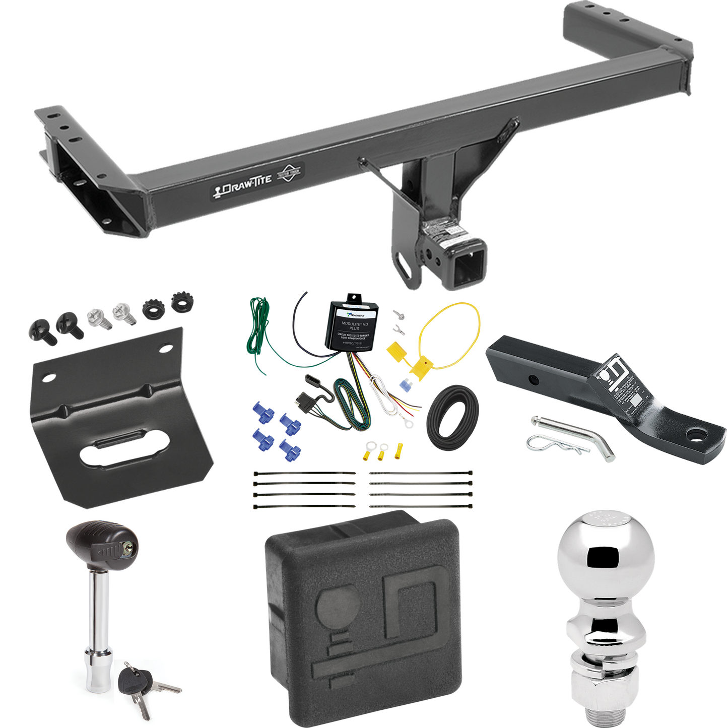 Fits 2011-2012 Audi Q5 Trailer Hitch Tow PKG w/ 4-Flat Wiring + Ball Mount w/ 2" Drop + 2-5/16" Ball + Wiring Bracket + Hitch Lock + Hitch Cover By Draw-Tite