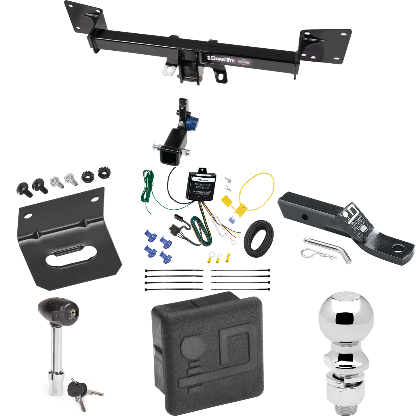 Fits 2018-2022 Audi SQ5 Trailer Hitch Tow PKG w/ 4-Flat Wiring + Ball Mount w/ 2" Drop + 2-5/16" Ball + Wiring Bracket + Hitch Lock + Hitch Cover By Draw-Tite