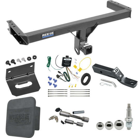 Fits 2013-2017 Audi Q5 Trailer Hitch Tow PKG w/ 4-Flat Wiring + Ball Mount w/ 2" Drop + Interchangeable Ball 1-7/8" & 2" & 2-5/16" + Wiring Bracket + Dual Hitch & Coupler Locks + Hitch Cover By Reese Towpower