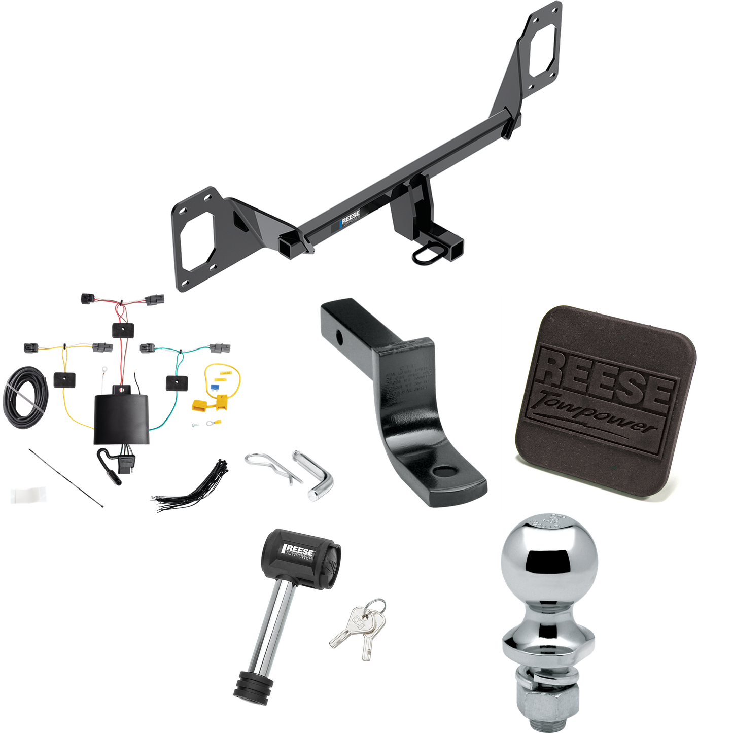 Fits 2022-2023 Honda Civic Trailer Hitch Tow PKG w/ 4-Flat Wiring Harness + Draw-Bar + 1-7/8" Ball + Hitch Cover + Hitch Lock (For Sedan, Except Models w/Center Exhaust Models) By Reese Towpower