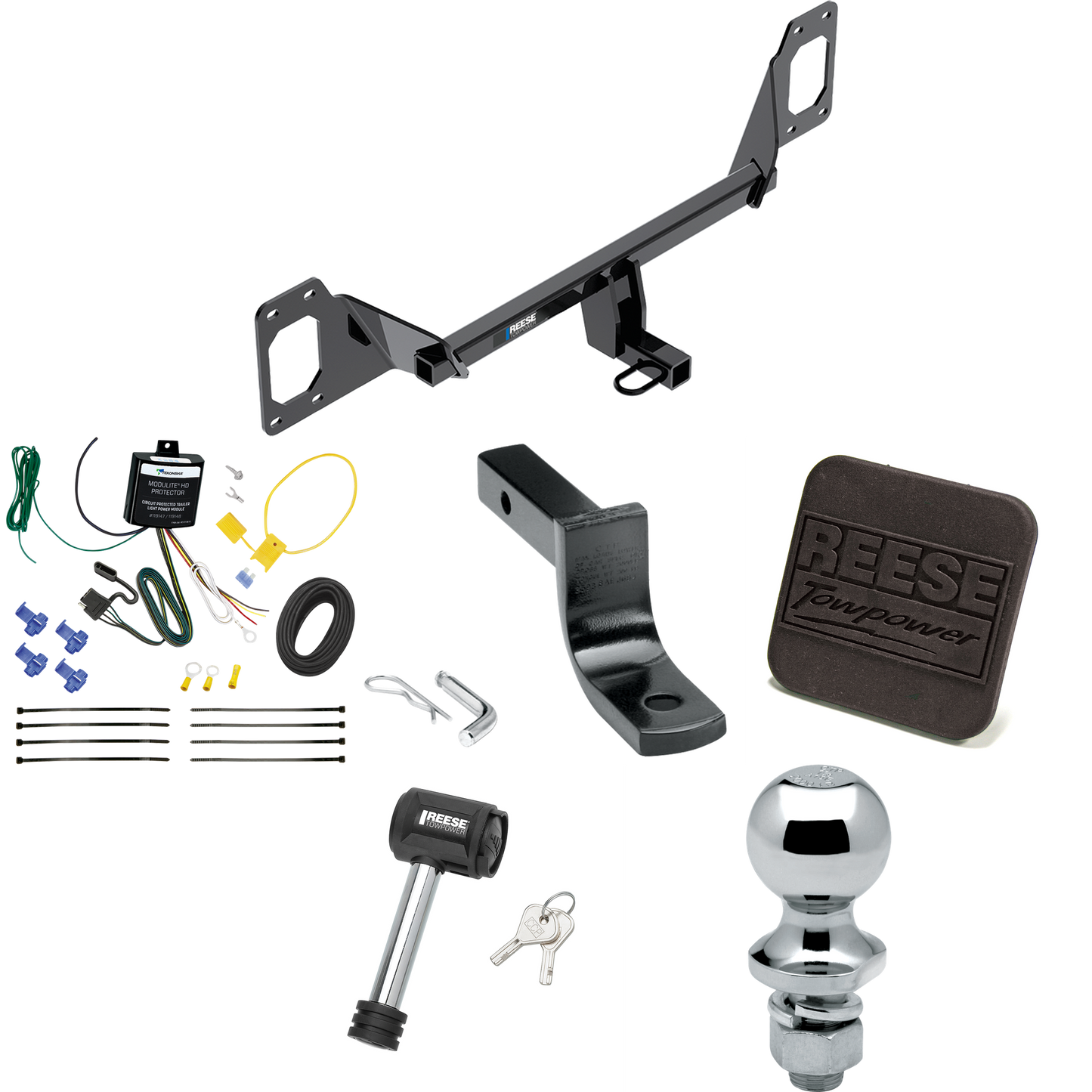 Fits 2016-2021 Honda Civic Trailer Hitch Tow PKG w/ 4-Flat Wiring Harness + Draw-Bar + 1-7/8" Ball + Hitch Cover + Hitch Lock (For Coupe, Except Models w/Center Exhaust Models) By Reese Towpower