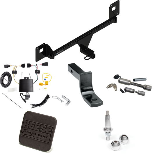 Fits 2019-2023 Volkswagen Jetta Trailer Hitch Tow PKG w/ 4-Flat Wiring Harness + Draw-Bar + Interchangeable 1-7/8" & 2" Balls + Hitch Cover + Dual Hitch & Coupler Locks By Reese Towpower