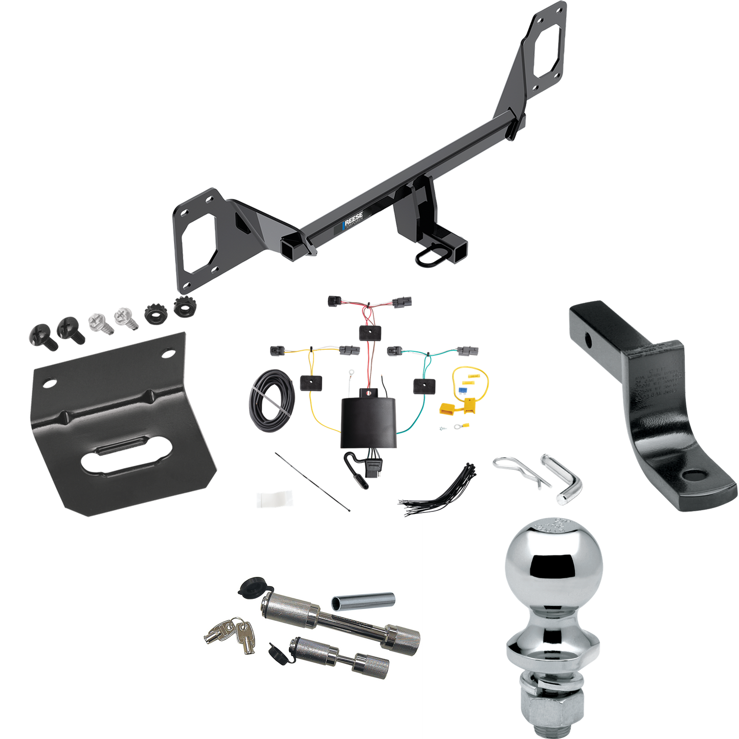 Fits 2022-2023 Honda Civic Trailer Hitch Tow PKG w/ 4-Flat Wiring Harness + Draw-Bar + 1-7/8" Ball + Wiring Bracket + Dual Hitch & Coupler Locks (For Sedan, Except Models w/Center Exhaust Models) By Reese Towpower