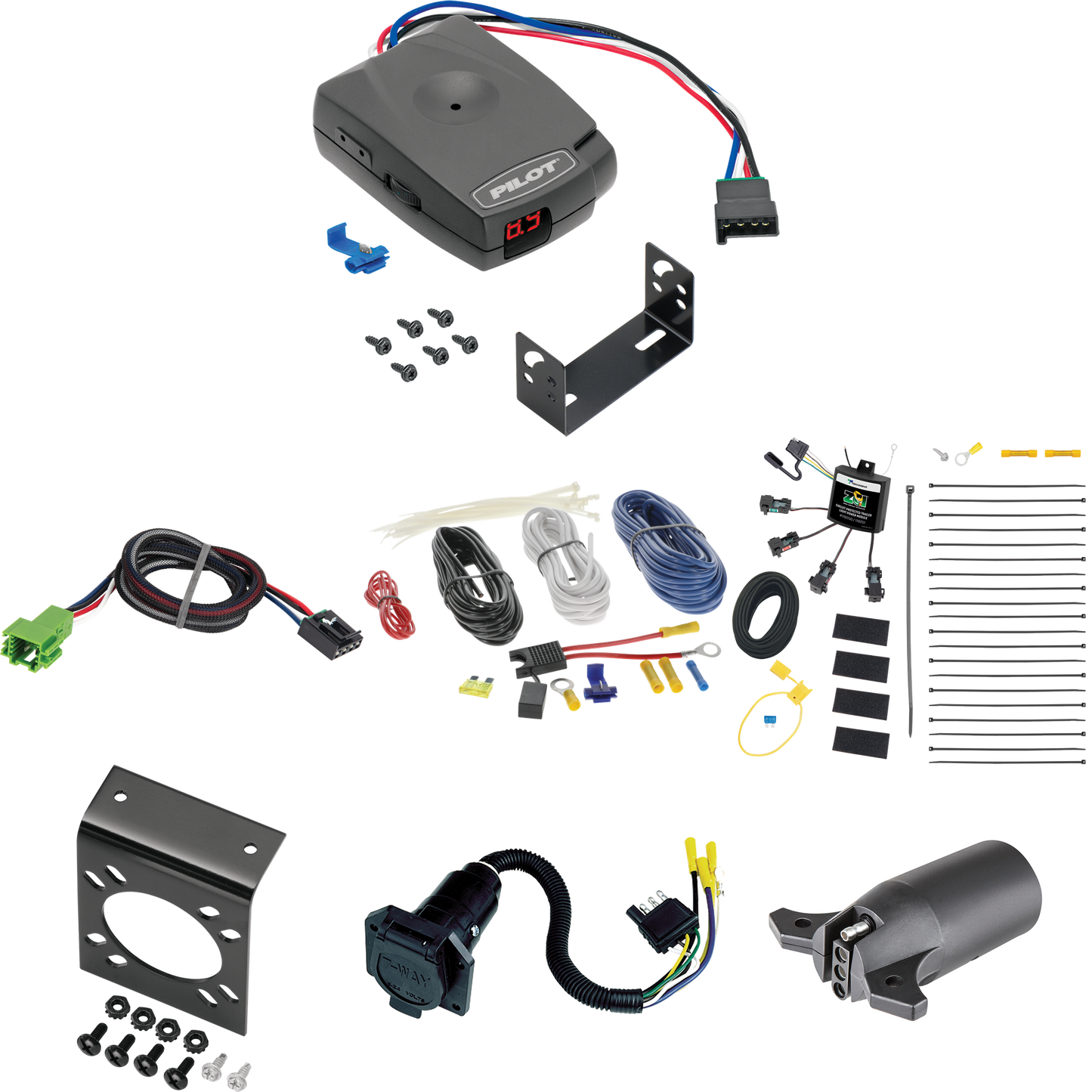 Fits 2021-2022 Mercedes-Benz GLE350 7-Way RV Wiring w/ Zero Contact ZCI Module + Pro Series Pilot Brake Control + Plug & Play BC Adapter + 7-Way to 4-Way Adapter By Tekonsha