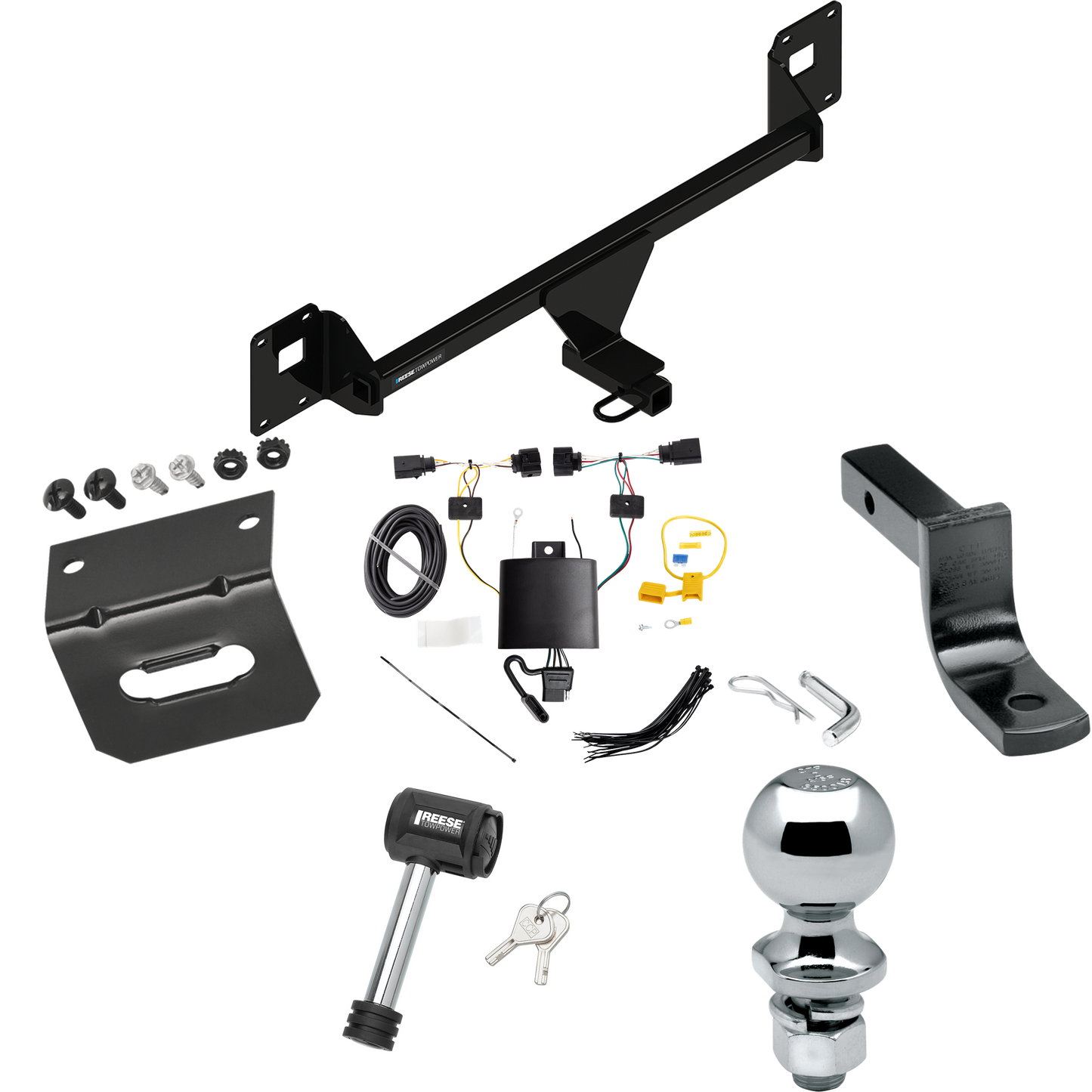 Fits 2019-2023 Volkswagen Jetta Trailer Hitch Tow PKG w/ 4-Flat Wiring Harness + Draw-Bar + 2" Ball + Wiring Bracket + Hitch Lock By Reese Towpower