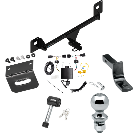 Fits 2019-2023 Volkswagen Jetta Trailer Hitch Tow PKG w/ 4-Flat Wiring Harness + Draw-Bar + 2" Ball + Wiring Bracket + Hitch Lock By Reese Towpower