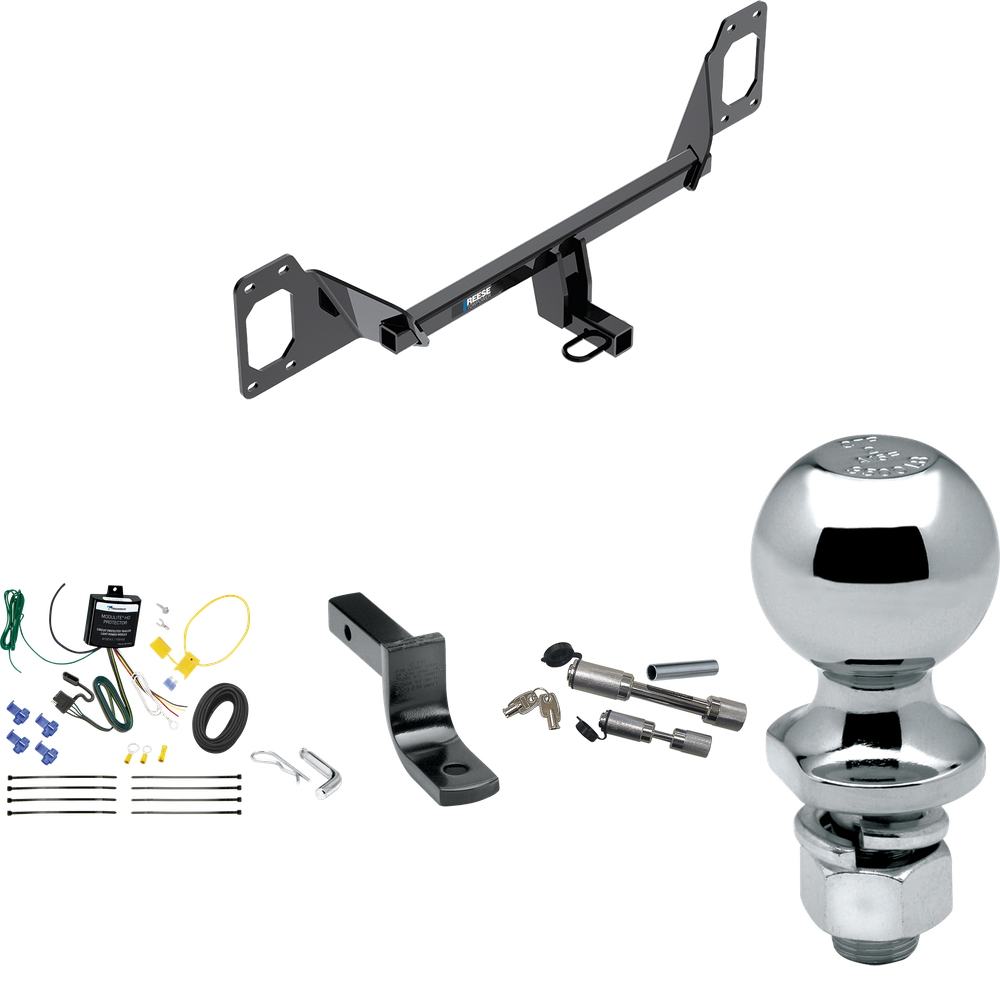 Fits 2016-2021 Honda Civic Trailer Hitch Tow PKG w/ 4-Flat Wiring Harness + Draw-Bar + 2" Ball + Dual Hitch & Coupler Locks (For Coupe, Except Models w/Center Exhaust Models) By Reese Towpower