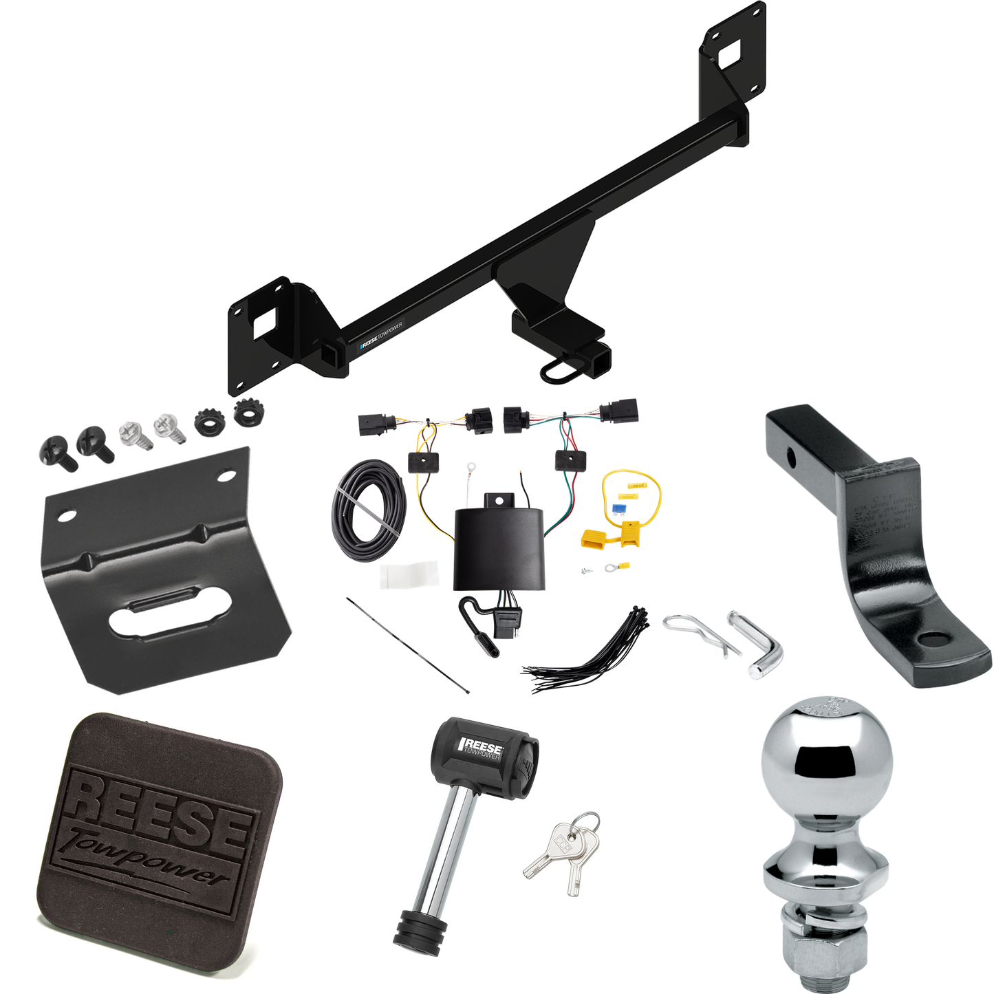 Fits 2019-2023 Volkswagen Jetta Trailer Hitch Tow PKG w/ 4-Flat Wiring Harness + Draw-Bar + 1-7/8" Ball + Wiring Bracket + Hitch Cover + Hitch Lock By Reese Towpower