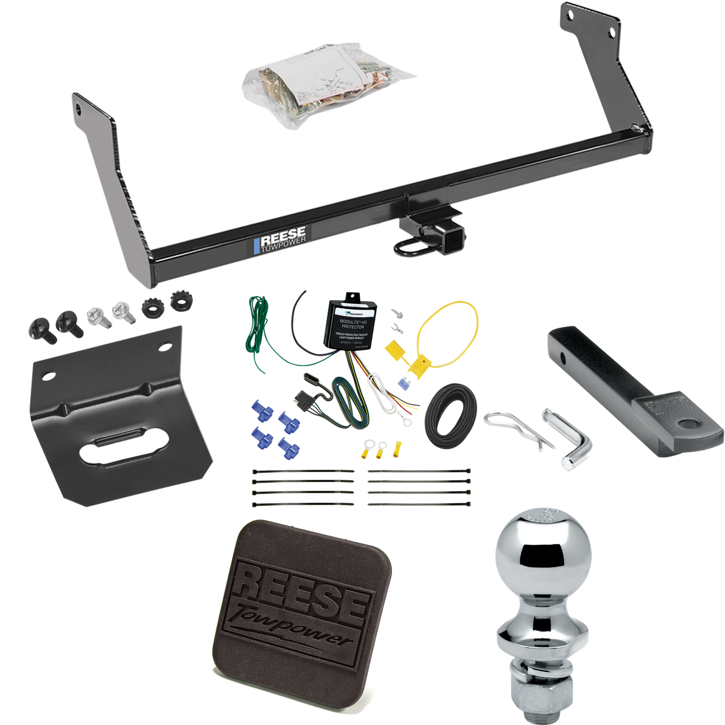 Fits 2007-2007 Dodge Caliber Trailer Hitch Tow PKG w/ 4-Flat Wiring Harness + Draw-Bar + 1-7/8" Ball + Wiring Bracket + Hitch Cover By Reese Towpower