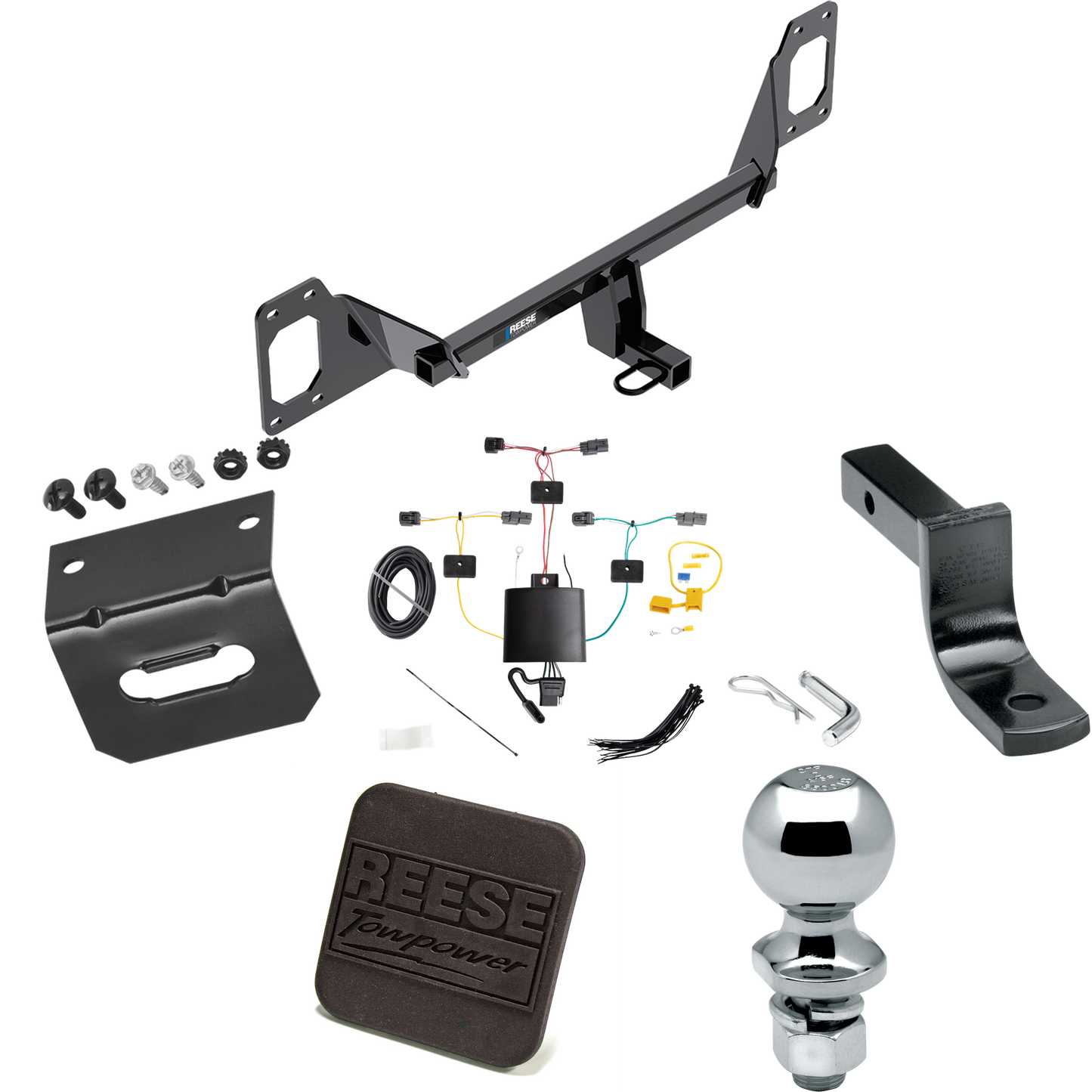 Fits 2022-2023 Honda Civic Trailer Hitch Tow PKG w/ 4-Flat Wiring Harness + Draw-Bar + 2" Ball + Wiring Bracket + Hitch Cover (For Hatchback, Except Models w/Center Exhaust Models) By Reese Towpower