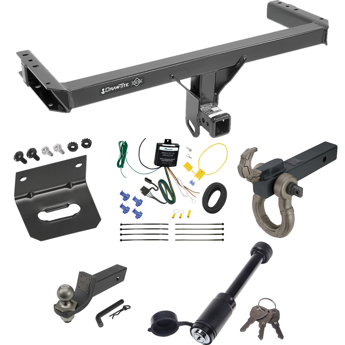 Fits 2013-2017 Audi Q5 Trailer Hitch Tow PKG w/ 4-Flat Wiring + Interlock Tactical Starter Kit w/ 2" Drop & 2" Ball + Tactical Hook & Shackle Mount + Tactical Dogbone Lock + Wiring Bracket By Draw-Tite